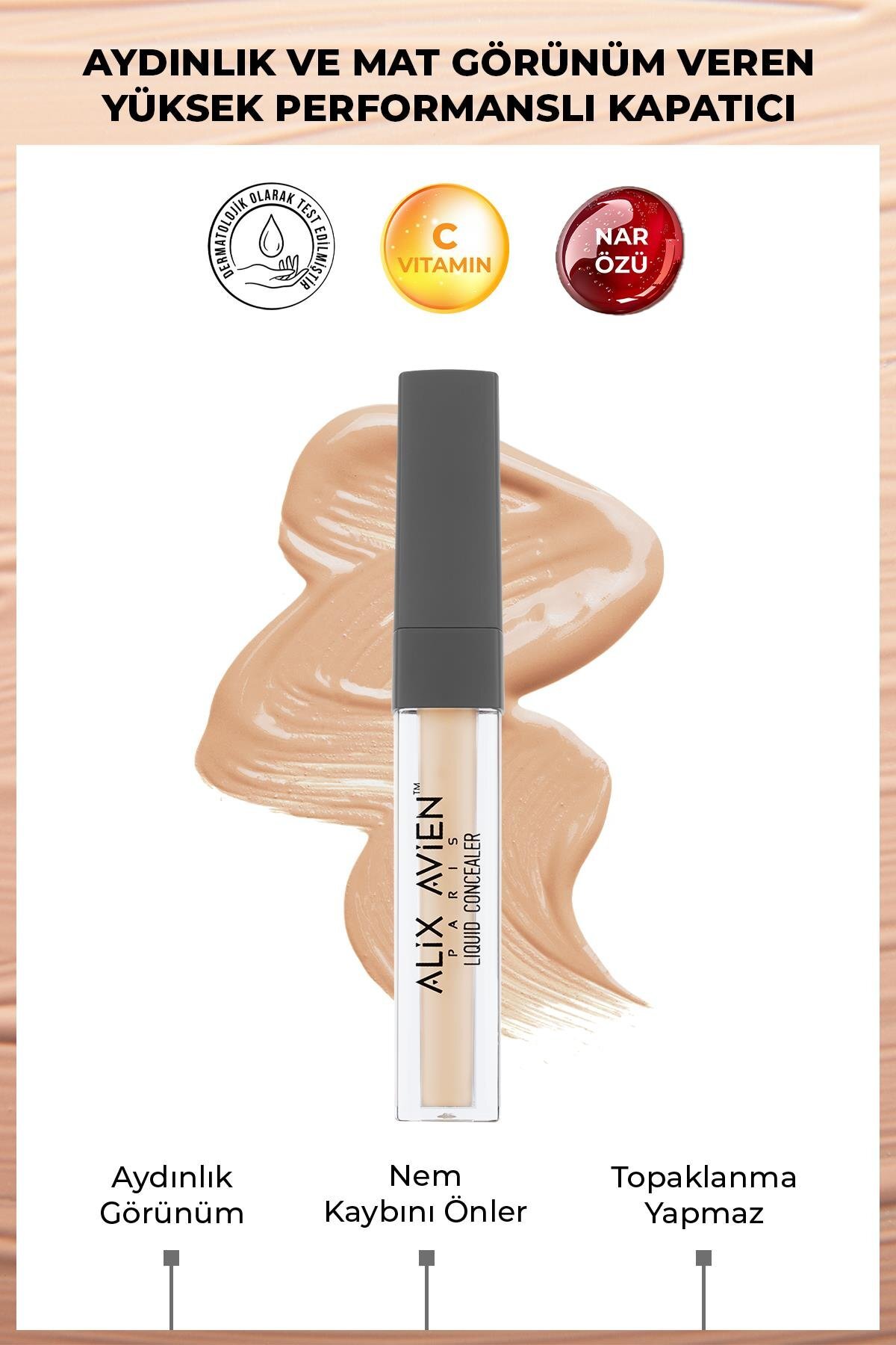 Alix Avien Aydınlık Görünüm Sağlayan Yoğun Likit Göz Altı Kapatıcısı - Liquid Concealer 104 Warm Bisque