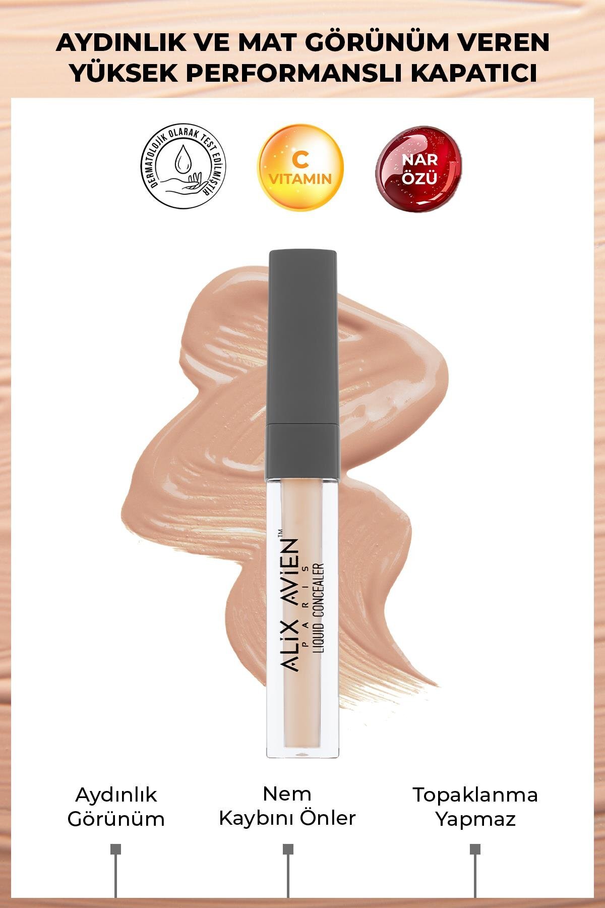 Alix Avien Aydınlık Görünüm Sağlayan Yoğun Likit Göz Altı Kapatıcısı - Liquid Concealer 105 Cool Rose