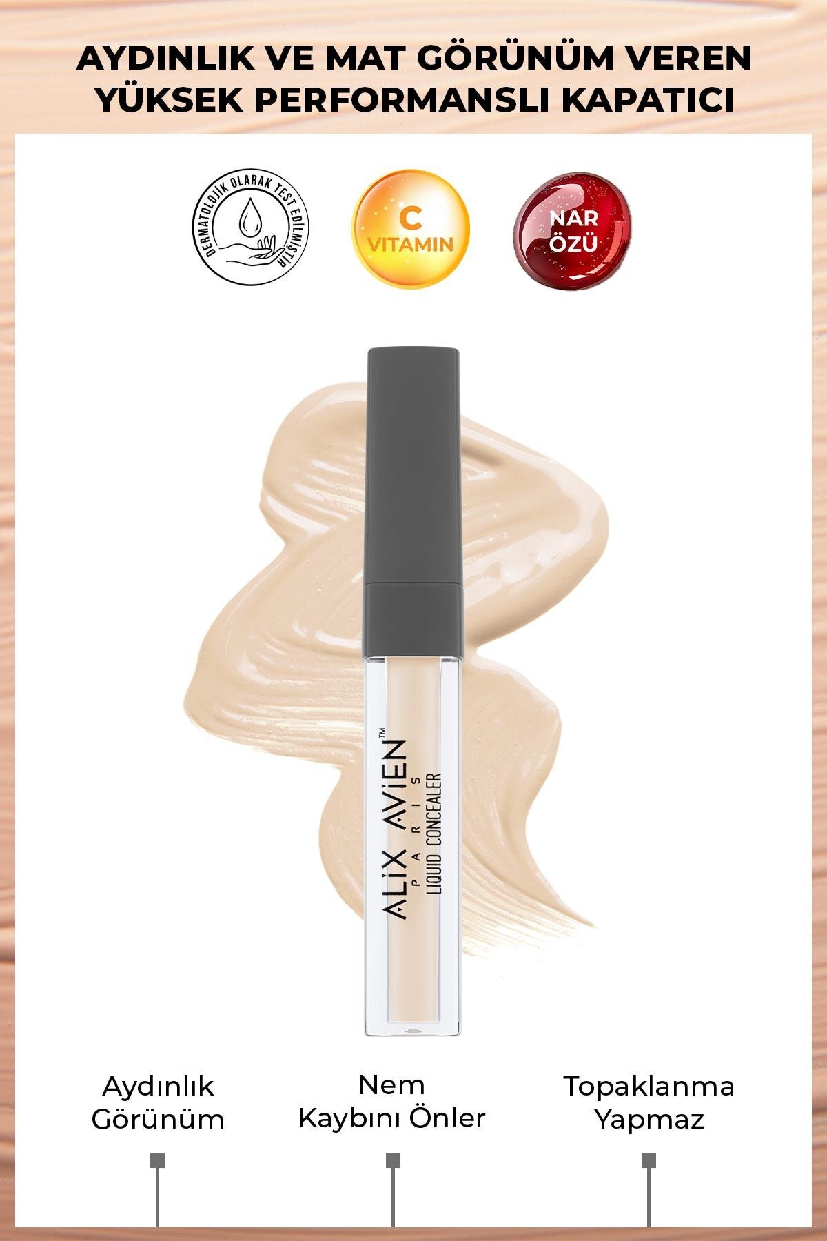 Alix Avien Likit Göz Altı Kapatıcısı - Açık Ten Nötr Cilt Alt Tonu - Liquid Concealer 101 Light Ivory