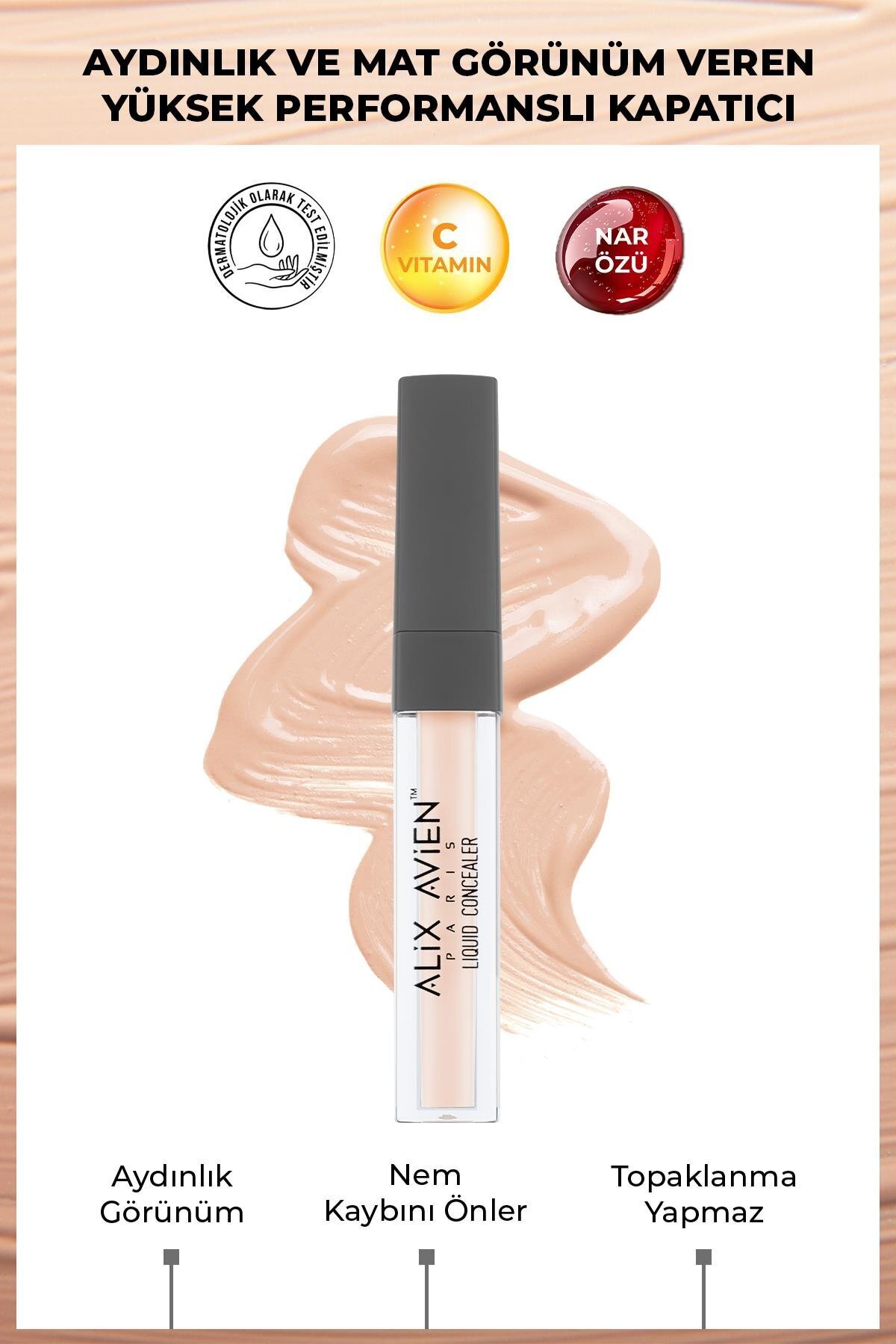 Alix Avien Likit Göz Altı Kapatıcısı - Açık Ten Soğuk Cilt Alt Tonu - Liquid Concealer 102 Rose Beige