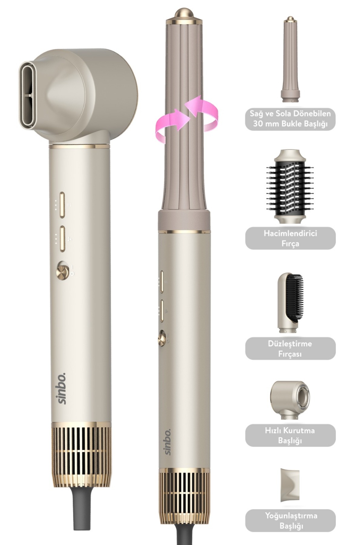 Sinbo Pro Compact Multi-styler Hava Üfleme 5in1 Saç Şekillendirici Bldc Motor Shd-1729 Shiny Gold