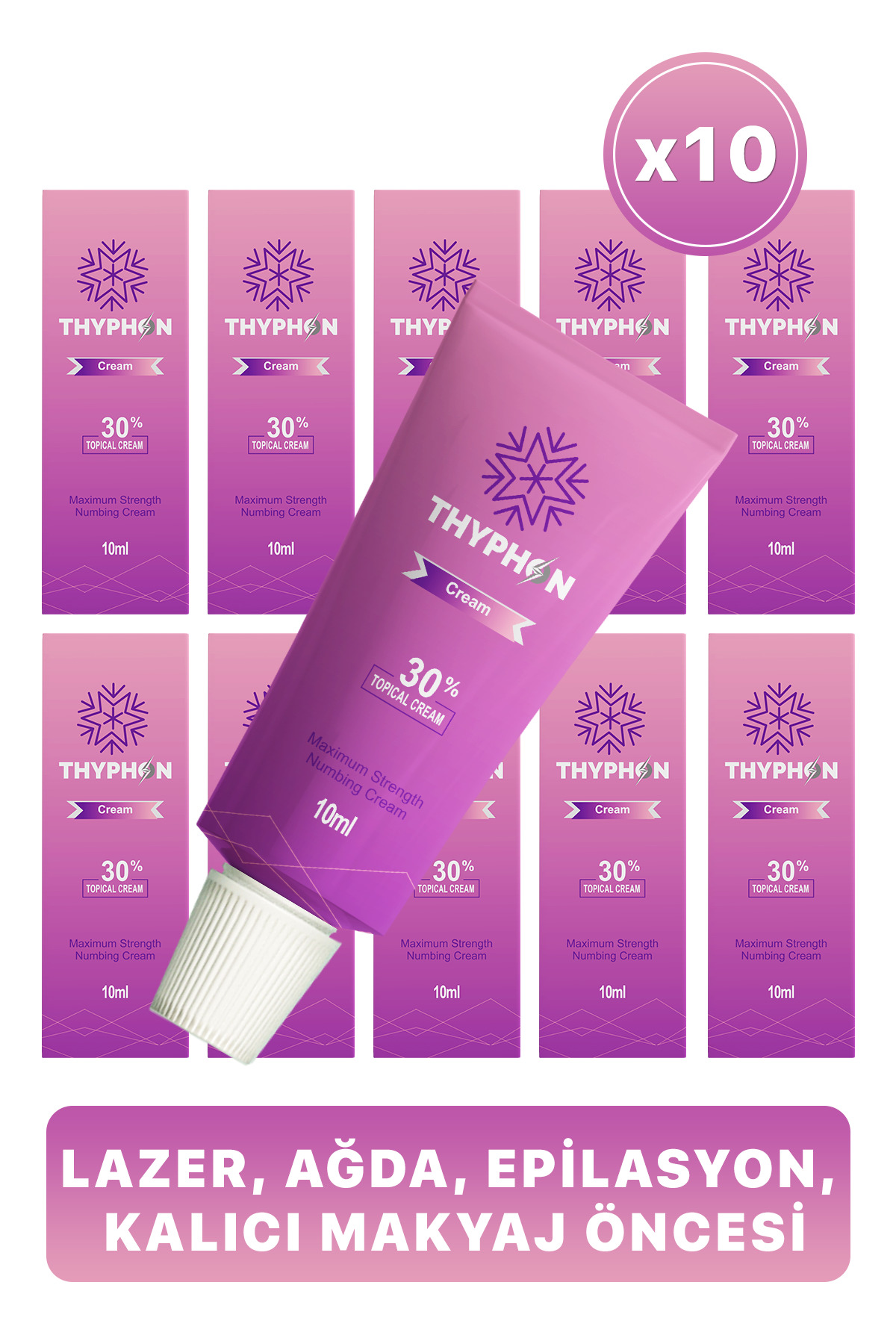 thyphon Anestezi Etkili Lazer Epilasyon, Dövme, Dolgu Botoks Ve Sir Ağda Öncesi Topikal Krem 10 ml 10'lu Set
