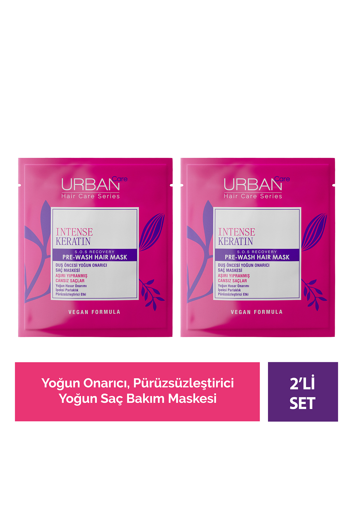 Urban Care Intense & Keratin Aşırı Yıpranmış ve Cansız Saçlara Özel Duş Öncesi Saç Bakım Maskesi 2x50ml-vegan