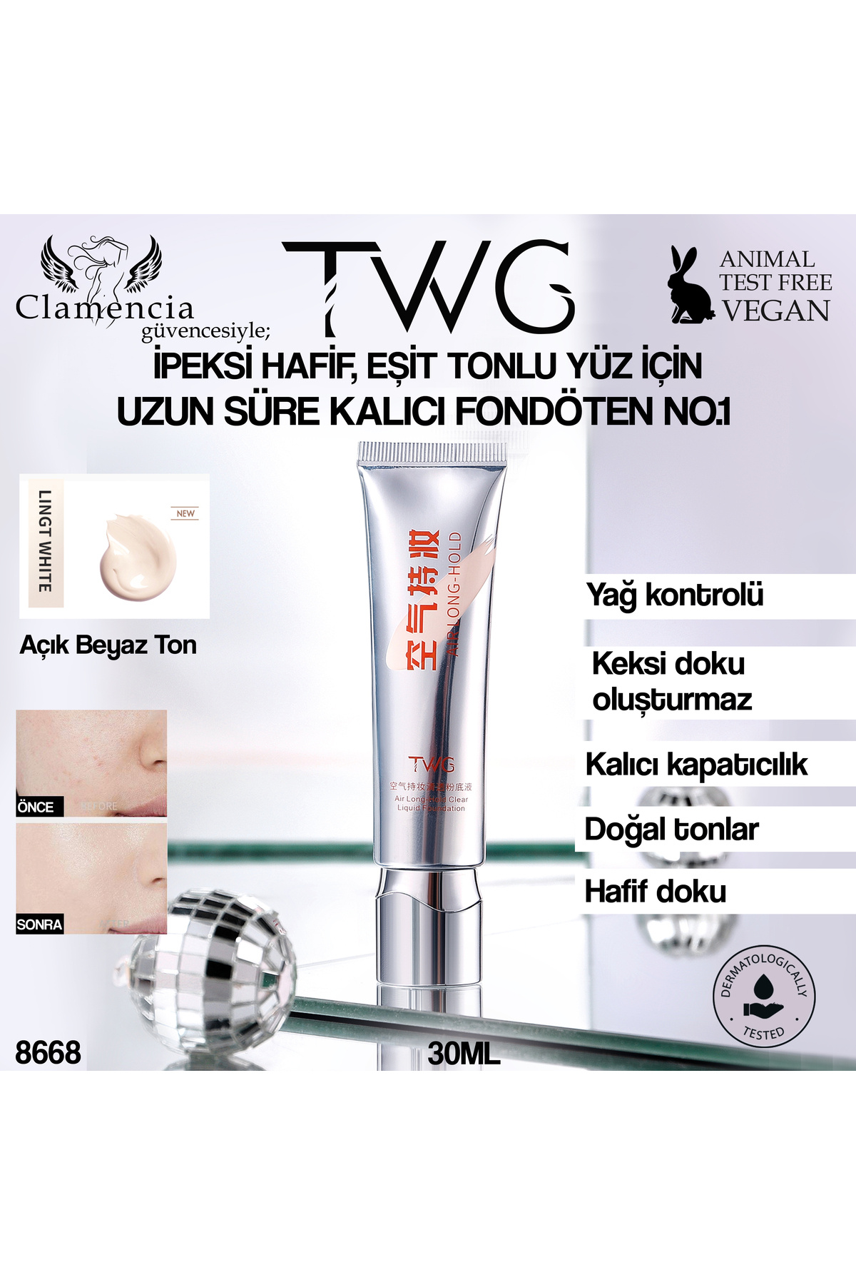 twg Uzun Ömürlü Fresh Clear Fondöten Naturel Beyaz