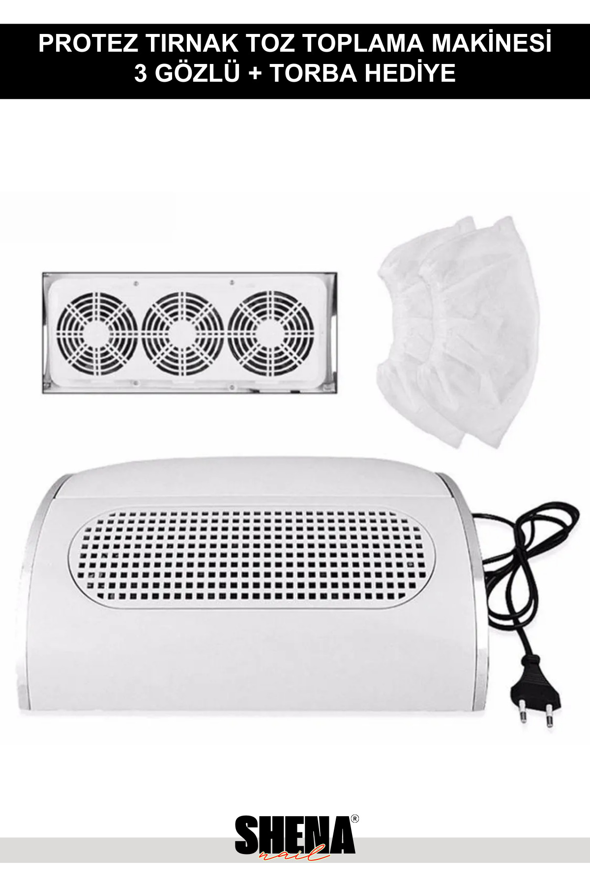 Shena Protez Tırnak Toz Toplama Cihazı Minderli 3 Motorlu 40 Watt + Toz Torbası Hediye