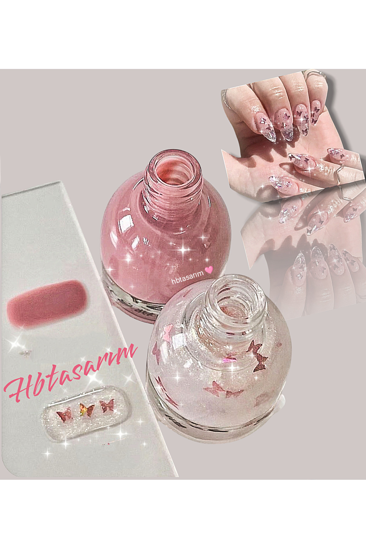 hbtasarim Kelebek glitter oje 2li set