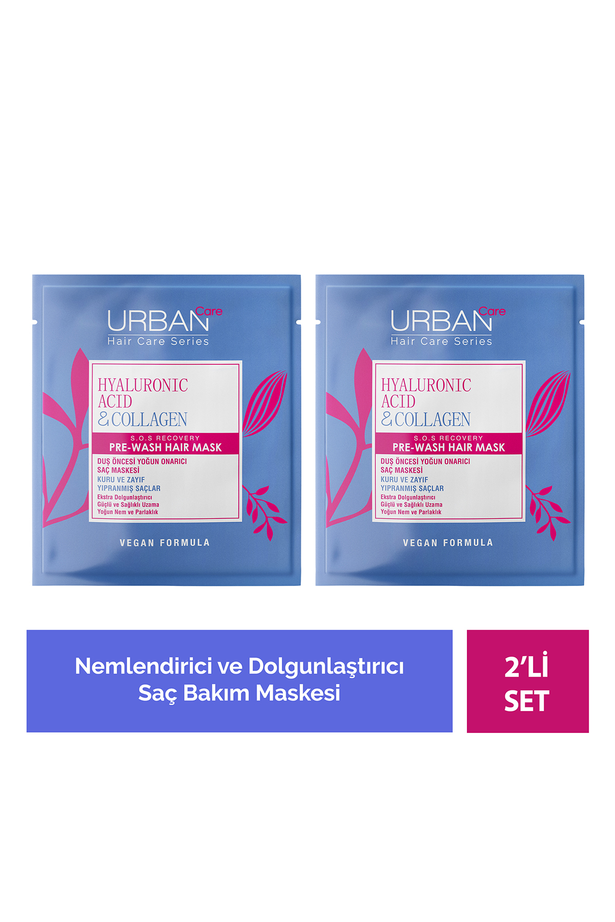 Urban Care Hyaluronik Asit & Kolajen Kuru ve Cansız Saçlara Özel Duş Öncesi Saç Bakım Maskesi 2x50ml-vegan