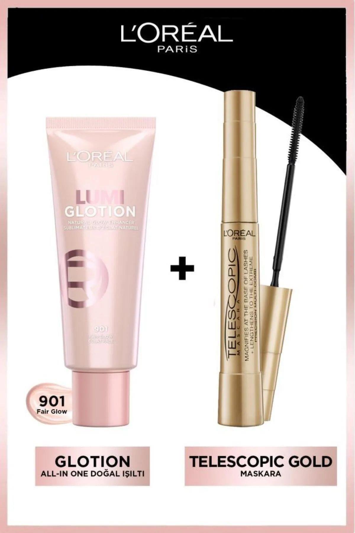L'Oreal Paris Telescopic Maskara & Glotion All-in-one Doğal Işıltı 901 Makyaj Seti