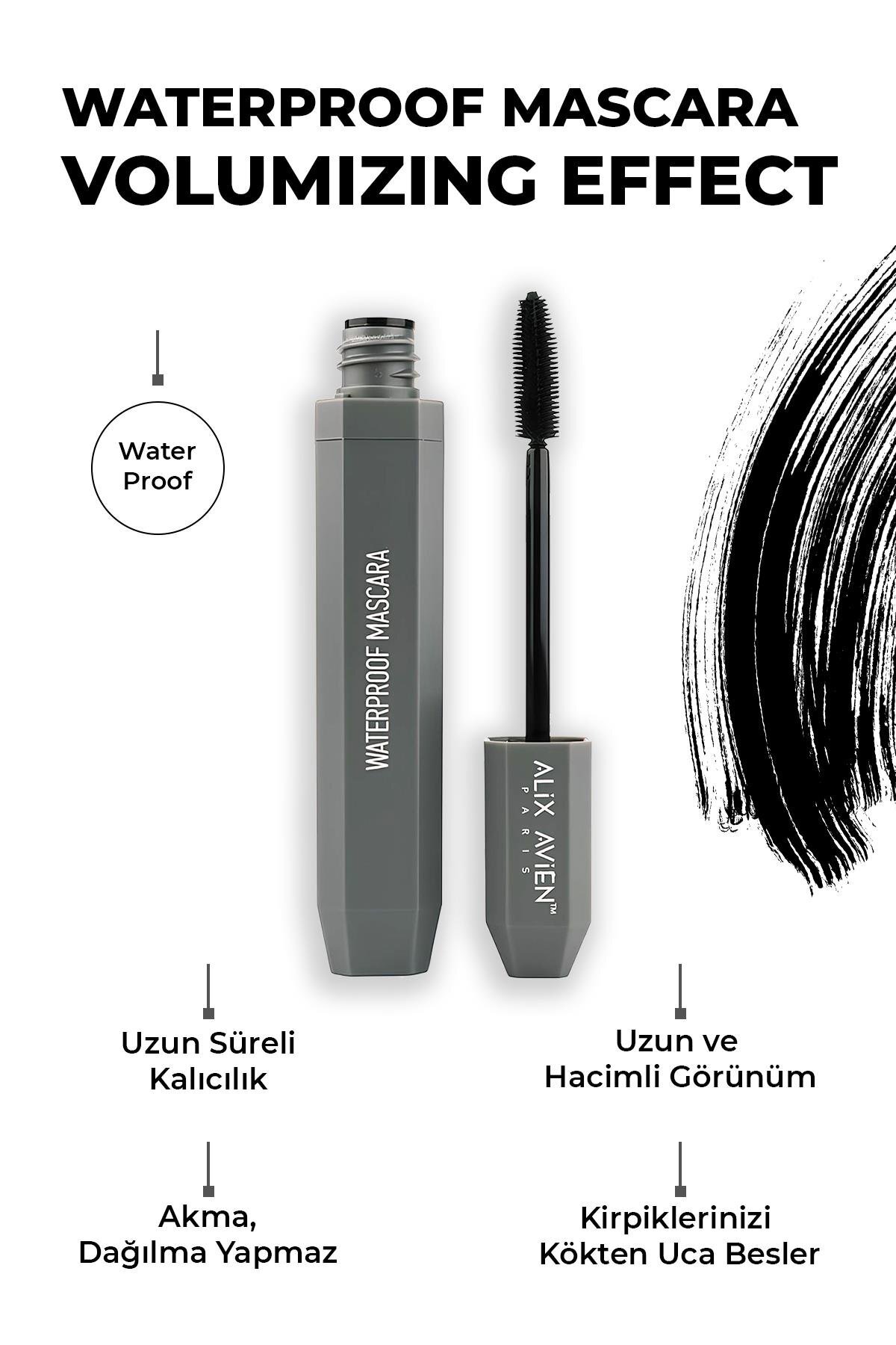 Alix Avien Suya Dayanaklı Yoğun Pigmentasyonlu Hacim Veren Doğal Kıvrımlı Siyah Maskara - Waterproof Mascara
