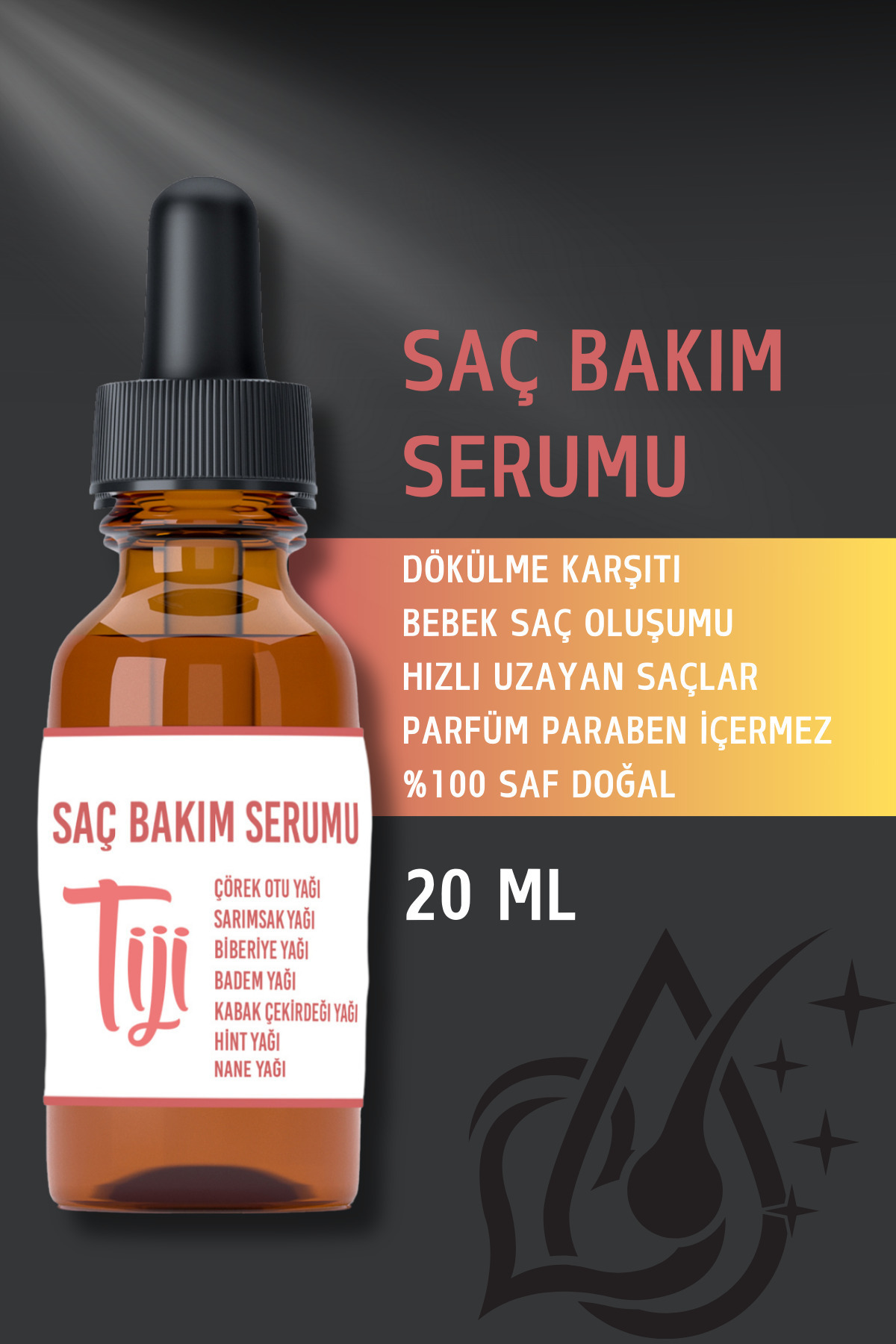 Tiji Garden Dökülme Karşıtı Saç Çıkaran Serum 20ml ( Biberiye Sarımsak Çörekotu Badem Nane Kabak Çekirdeği Hint)