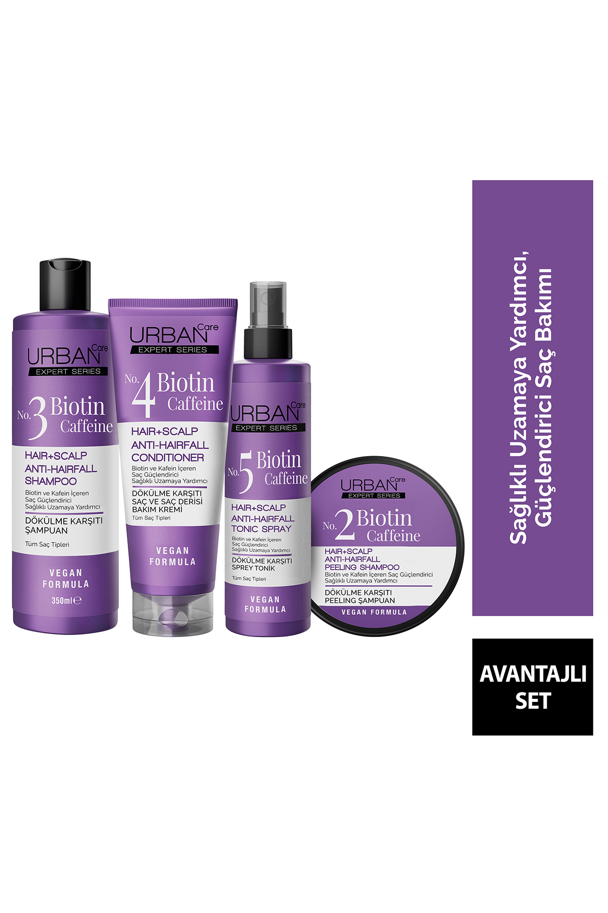 Urban Care Expert Biotin ve Kafein Dökülme Karşıtı Peeling Şampuan Krem Tonik 4lü Set-vegan