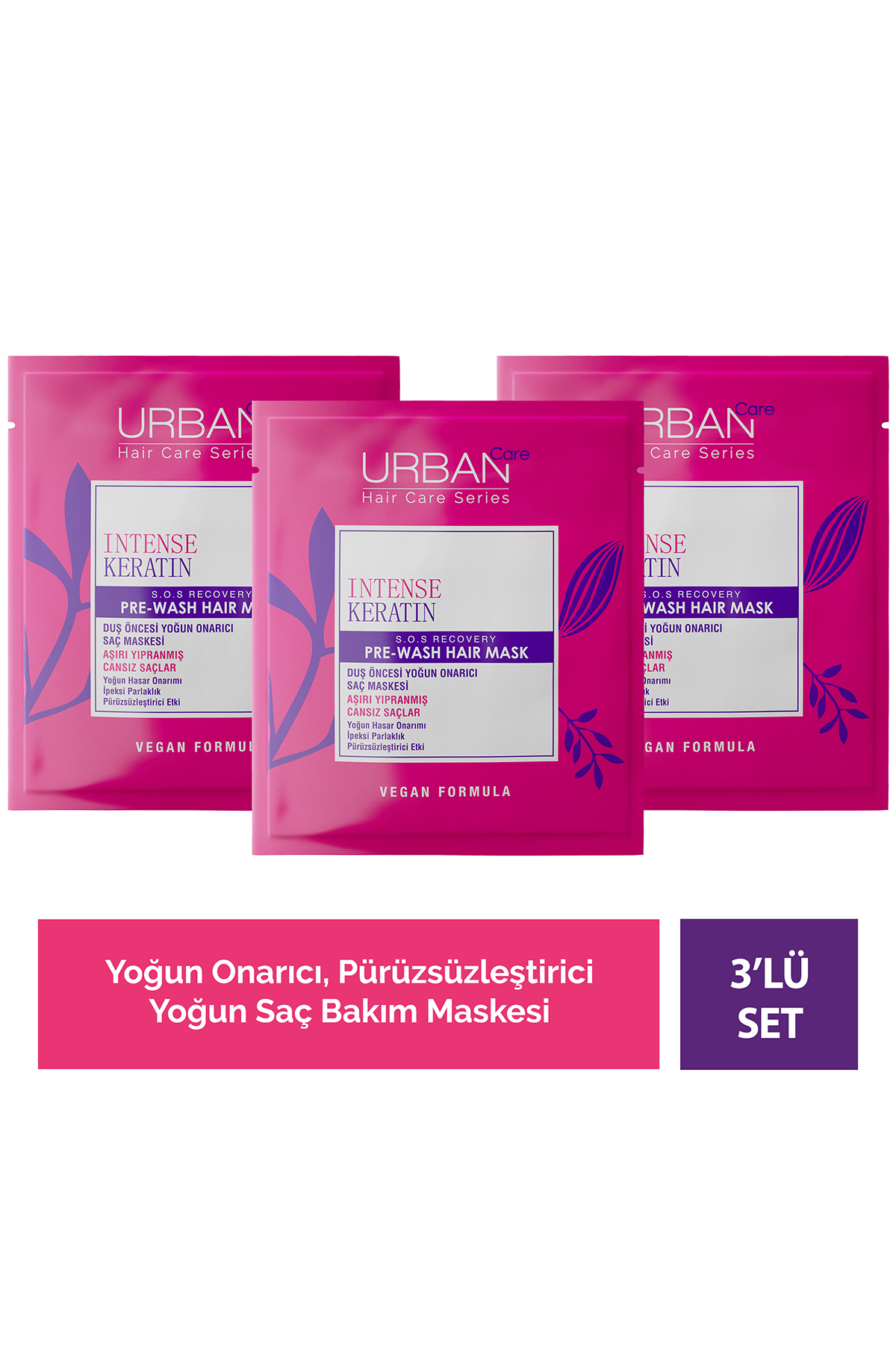 Urban Care Intense & Keratin Aşırı Yıpranmış ve Cansız Saçlara Özel Duş Öncesi Saç Bakım Maskesi 3x50ml-vegan