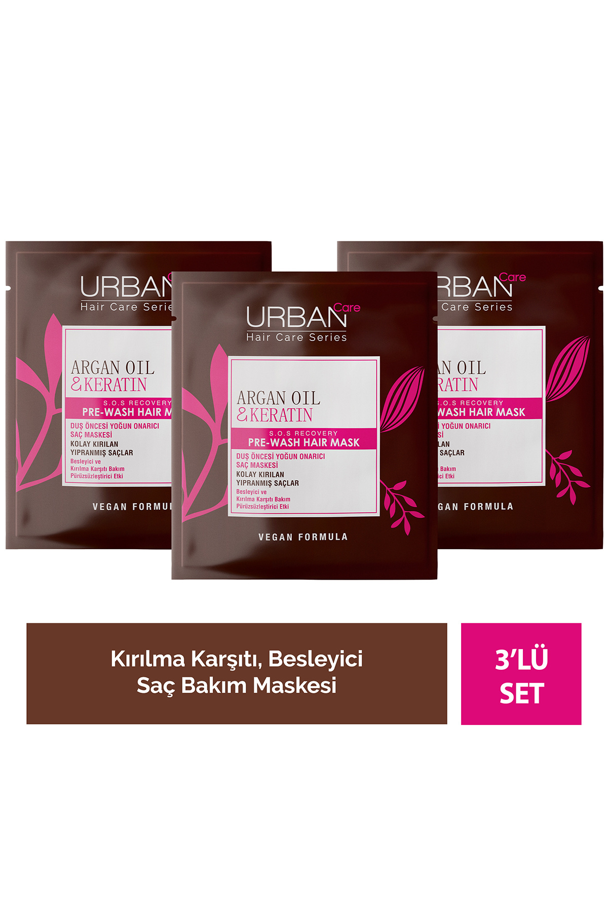Urban Care Argan Oil & Keratin Kolay Kırılan Yıpranmış Saçlara Özel Duş Öncesi Saç Bakım Maskesi 3x50ml-vegan