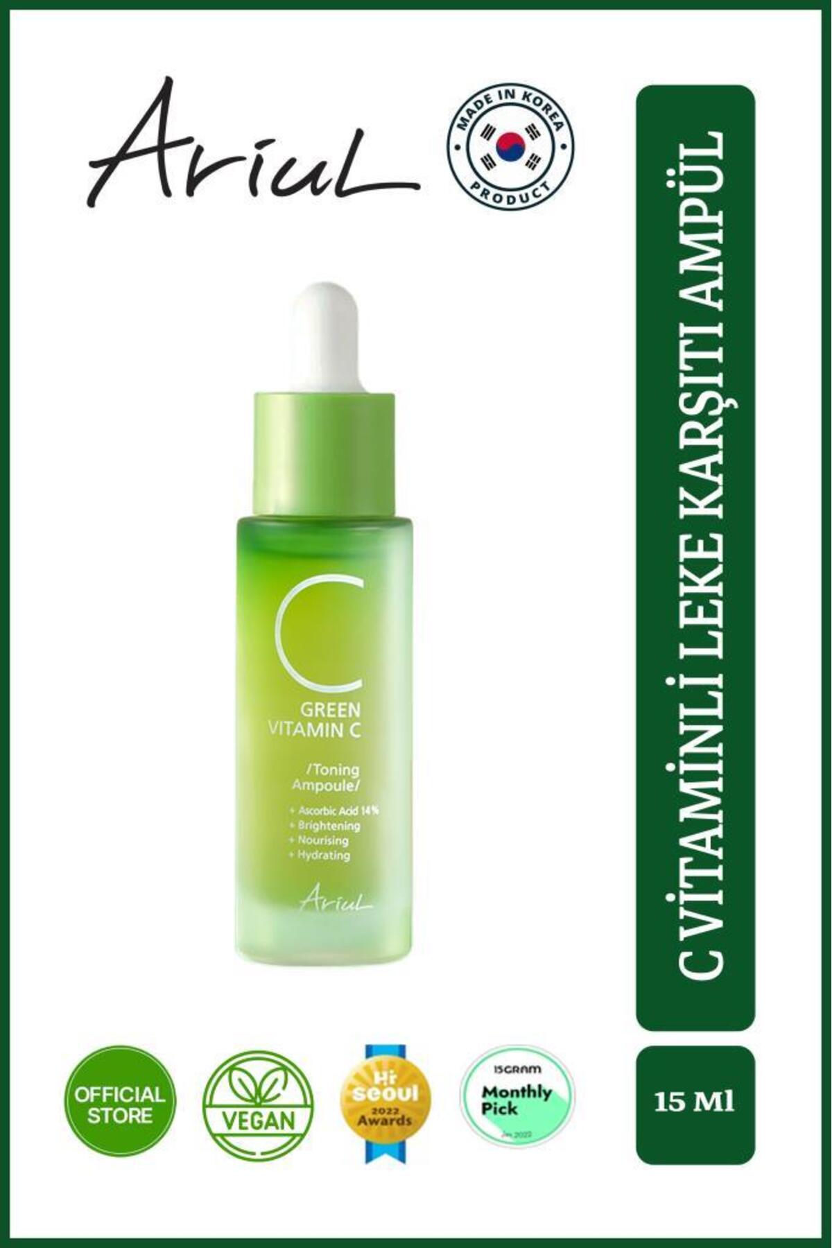 Ariul Green C Vitaminli Yüz Ampulü 15 ml|Ton Eşitleyici, Leke Karşıtı|Glutatyon, 13 Vitamin Kompleks