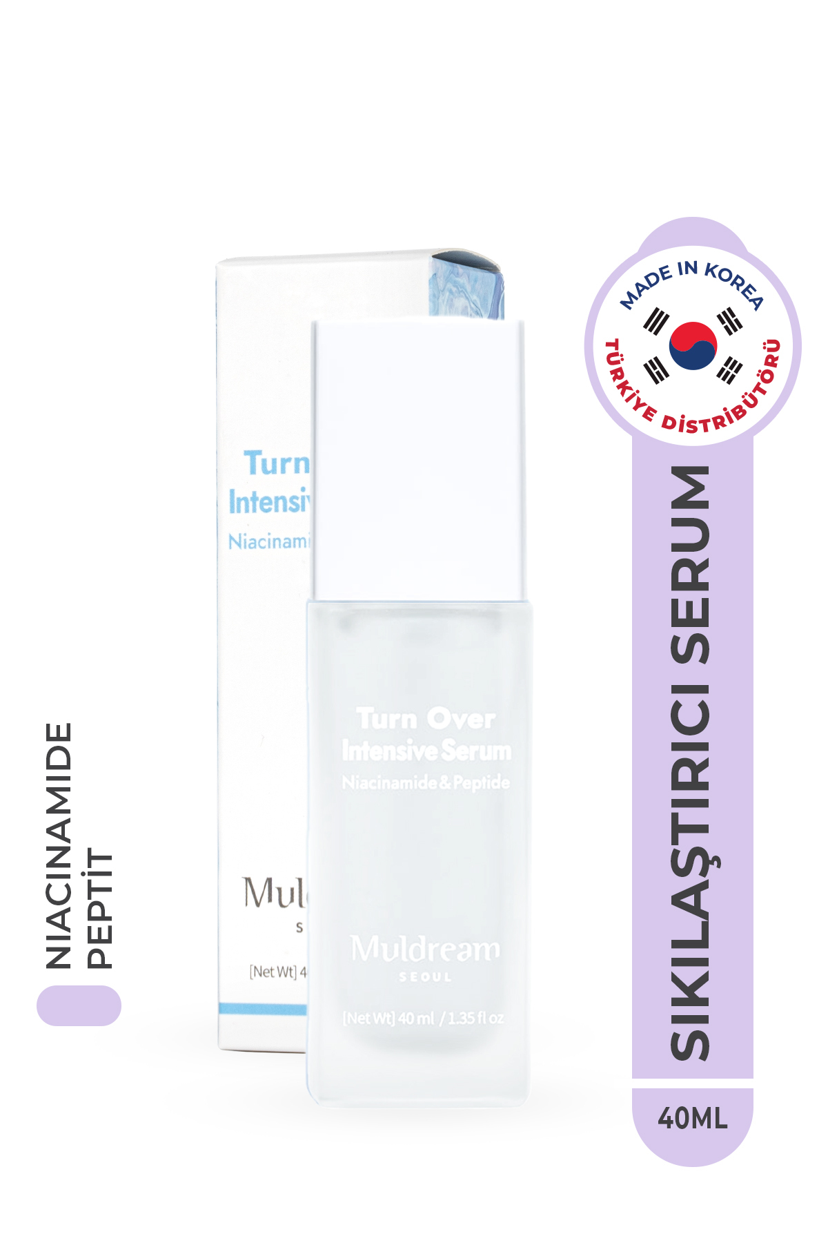 Muldream Turn Over Intensive Serum Niacinamide Ve Peptid Sıkılaştırıcı Yenileyici Serum Kore 40ml