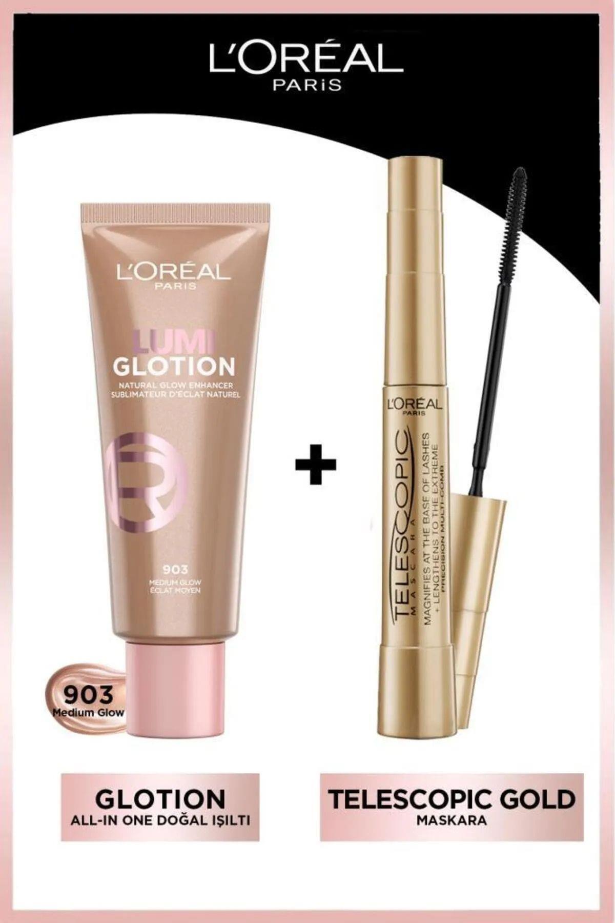 L'Oreal Paris Telescopic Maskara & Glotion All-in-one Doğal Işıltı 903 Makyaj Seti