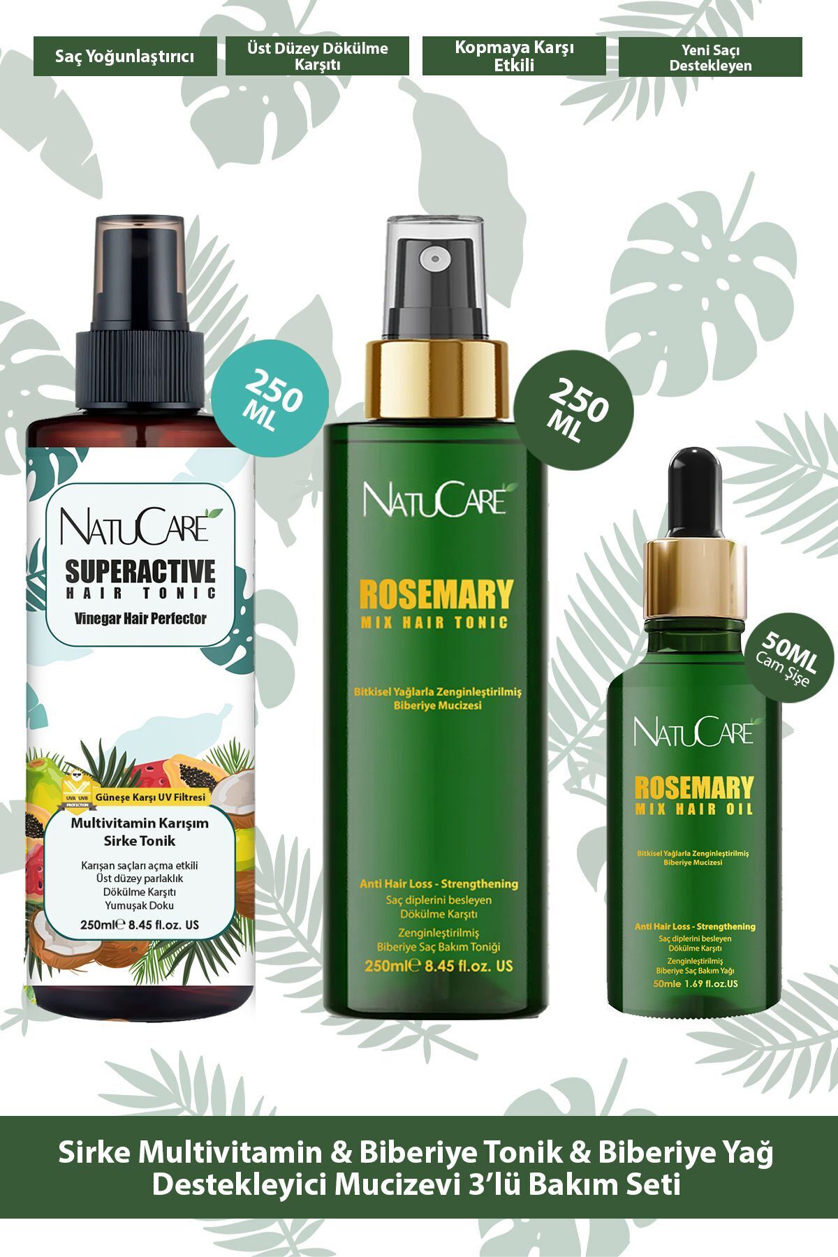 NatuCare Multivitamin & Biberiye Saç Bakım Tonik Seti; Dökülme Karşıtı, Hızlı Uzama Etkili ,Güçlendirici Set