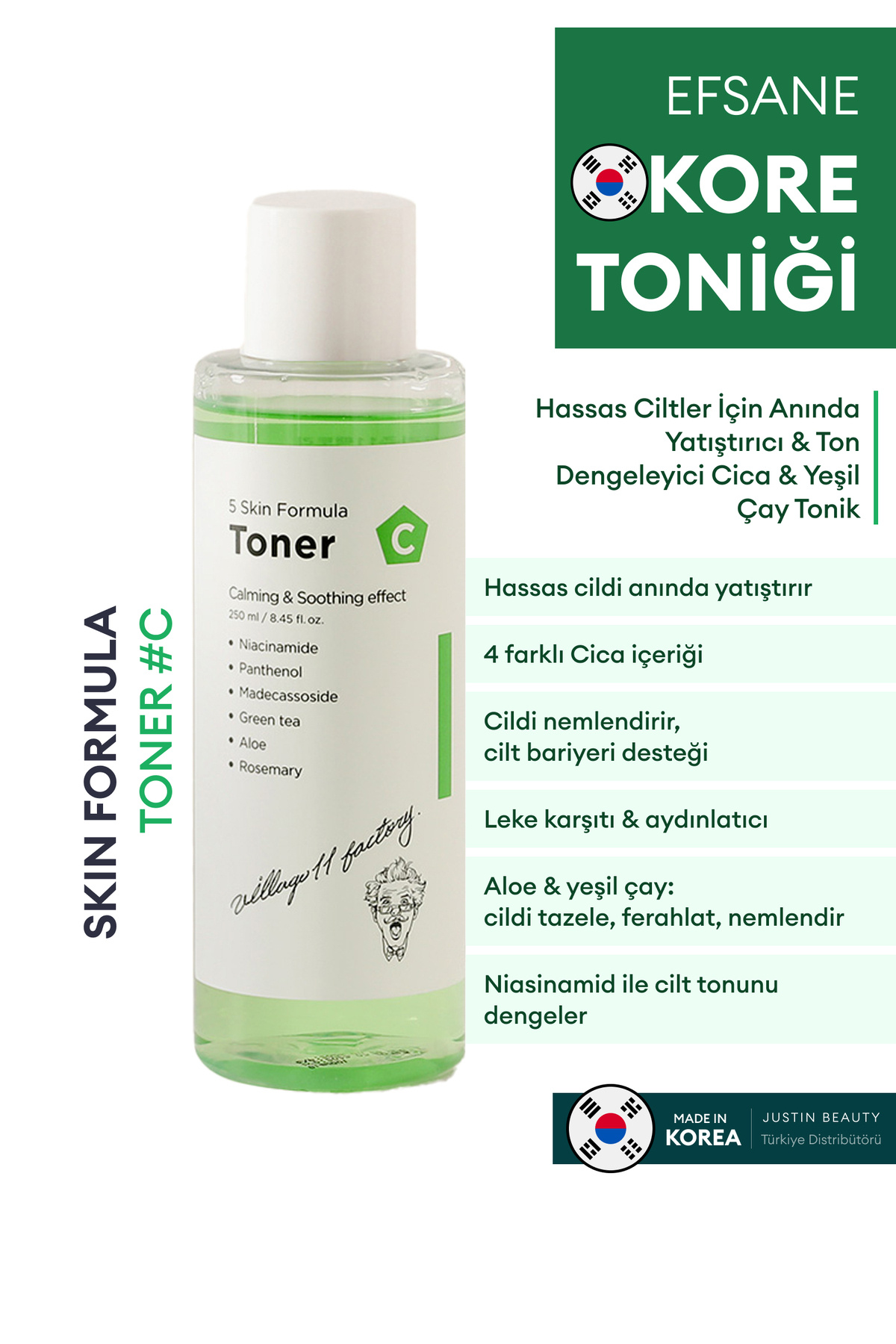 Village 11 Factory C Skin Formula Toner 250ml Yatıştırıcı Cica Tonik