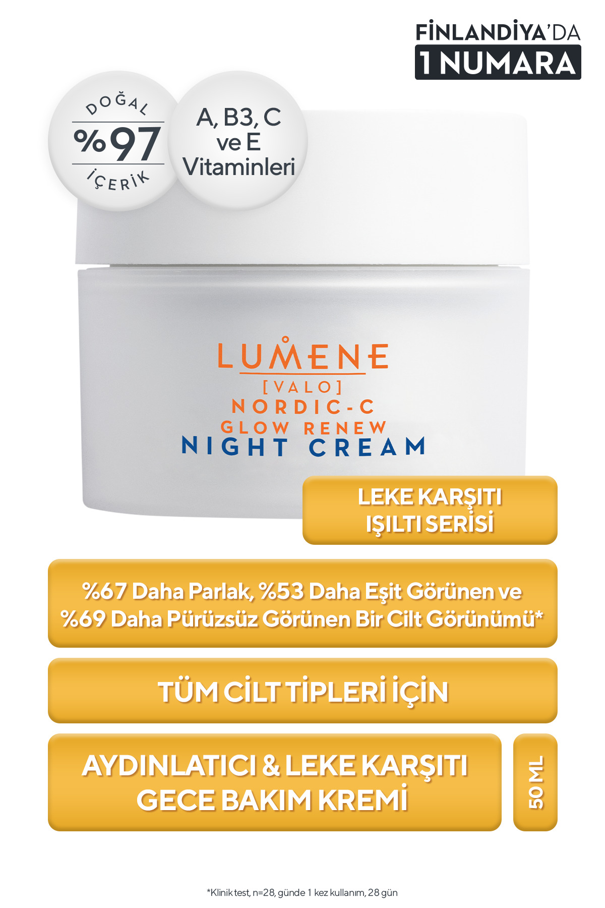 LUMENE Nordic C Gece Boyu Nem veren, Aydınlatıcı ve Yenileyici Gece Bakım Kremi 50 ml