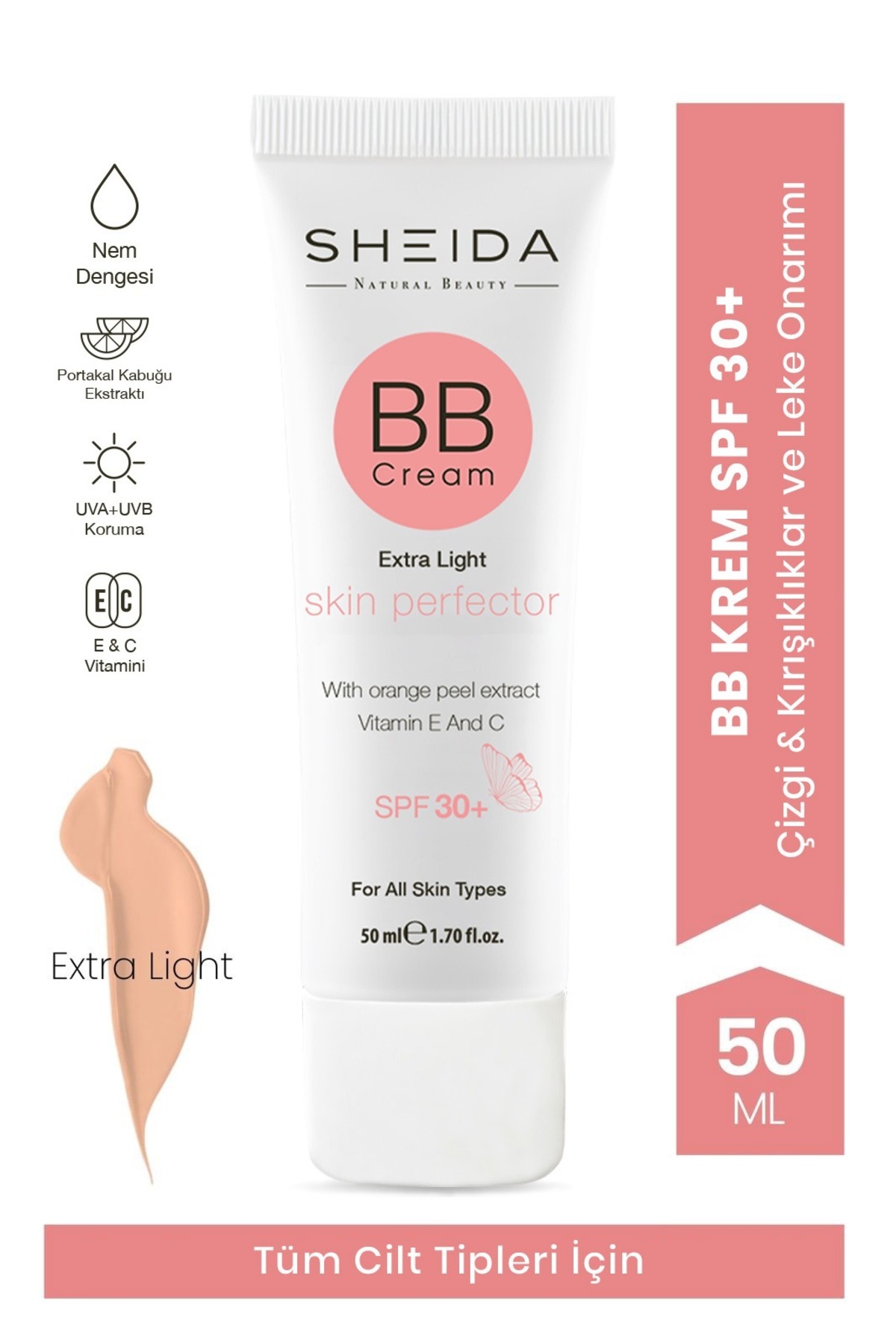 Sheida Bb Cream Mükemmel Kapatıcık Kırışıklık Karşıtı Ton Eşitleyici Spf30 Mat Bb Krem - Extra Light