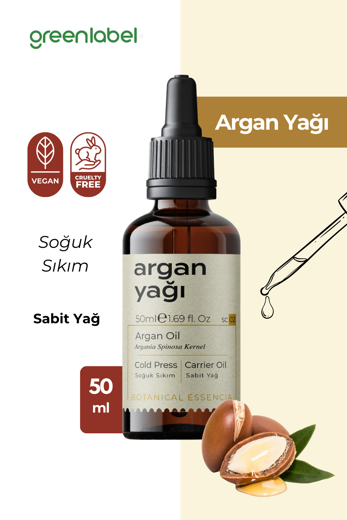 Greenlabel Argan Yağı Soğuk Sıkım %100 Doğal Ve Saf 50 ml