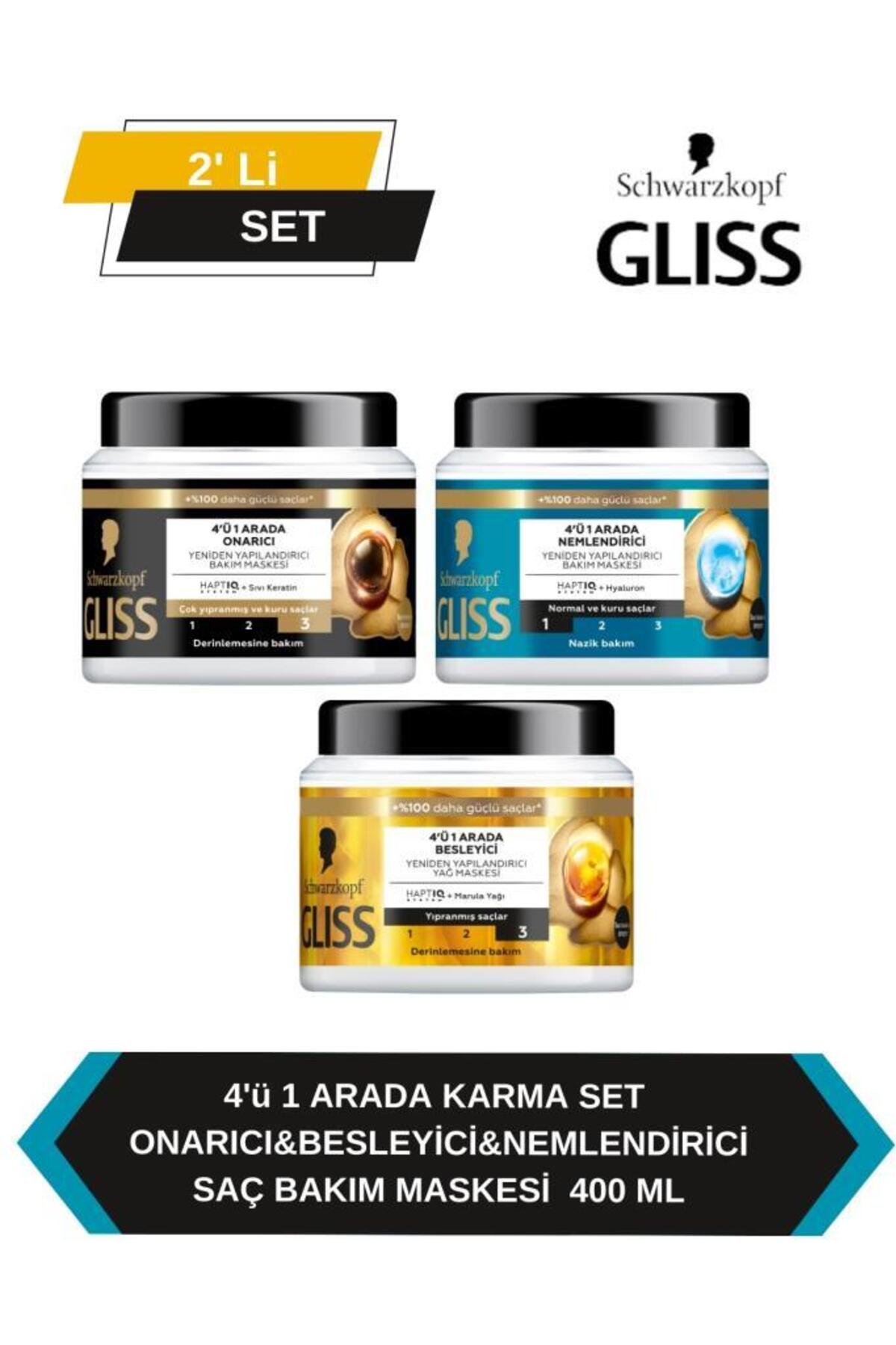 Gliss 4’ü 1 Arada Saç Maskesi 400 ml x3 | Besleyici, Nemlendirici, Onarıcı Karma Saçlar İçin Yoğun Bakım