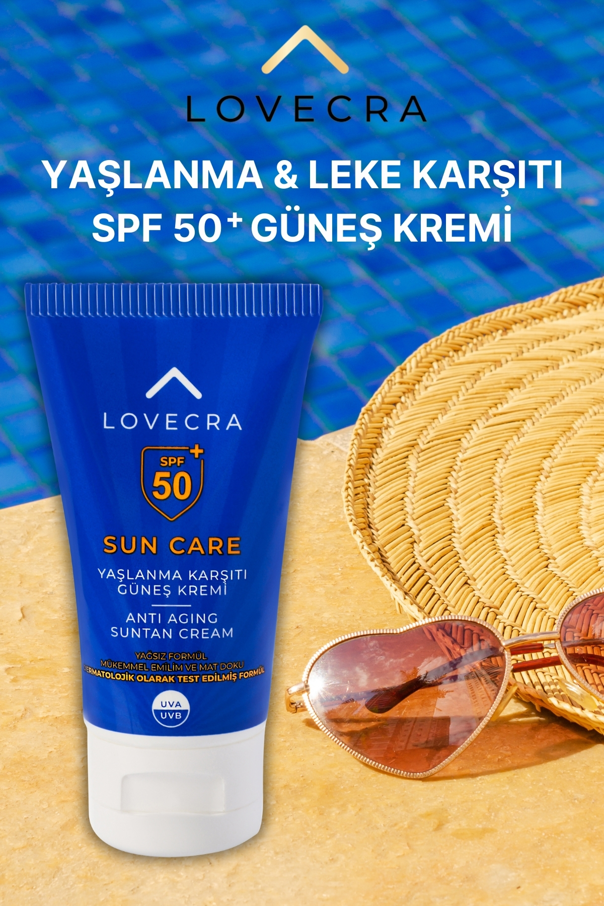 LOVECRA GÜNEŞ KREMİ SPF 50+ Yüksek UVA/UVB Koruma Yağsız Yaşlanma ve Leke Karşıtı Vücut Kremi 50ml