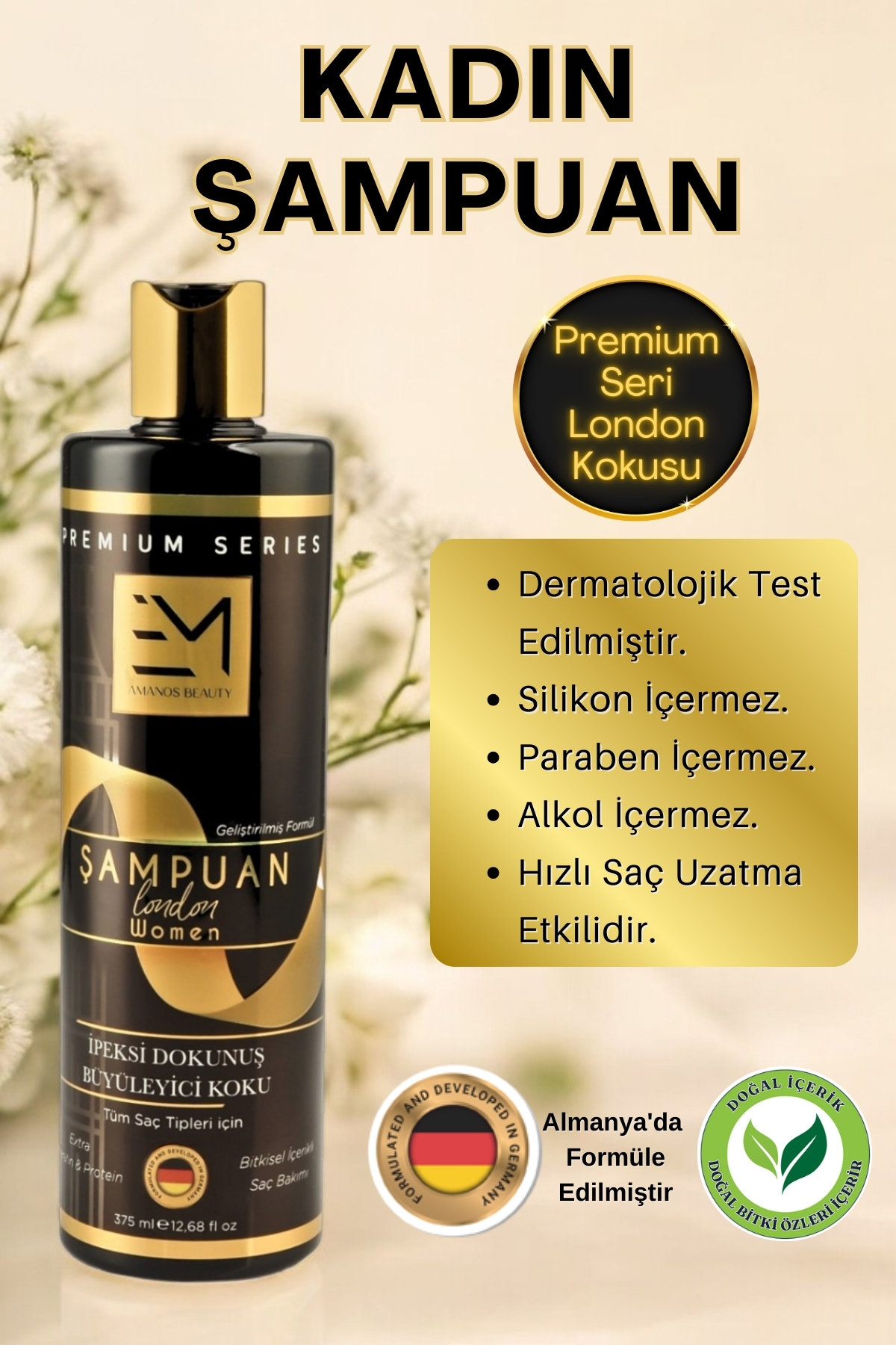 EM AMANOS BEAUTY London Kokusu - Kadın Şampuan - Doğal Bitki Özlü Keratin Ve Kolajen Içerir - Önler