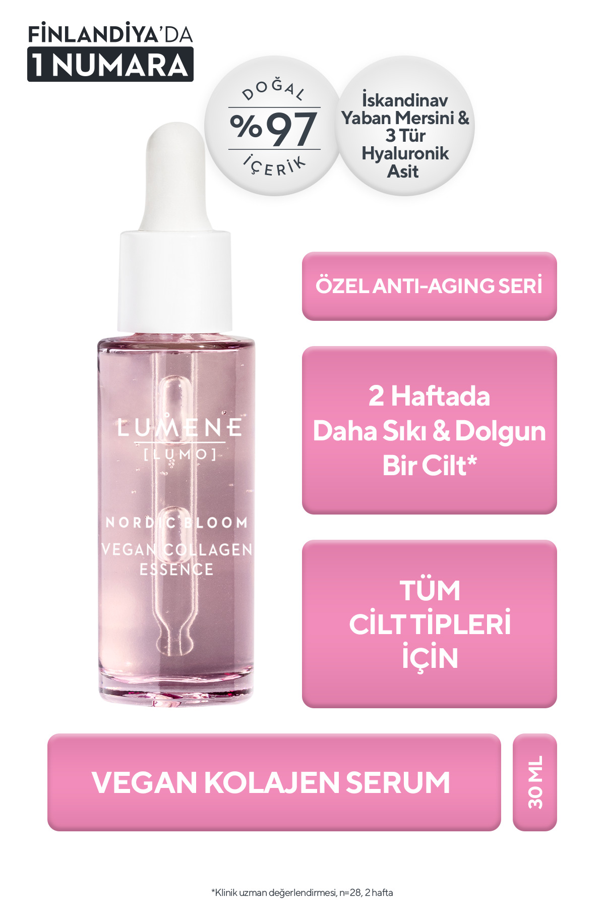LUMENE Nordic Bloom Kırışıklık Karşıtı ve Yoğun Nem Veren Vegan Kolajen Serum 30 ml