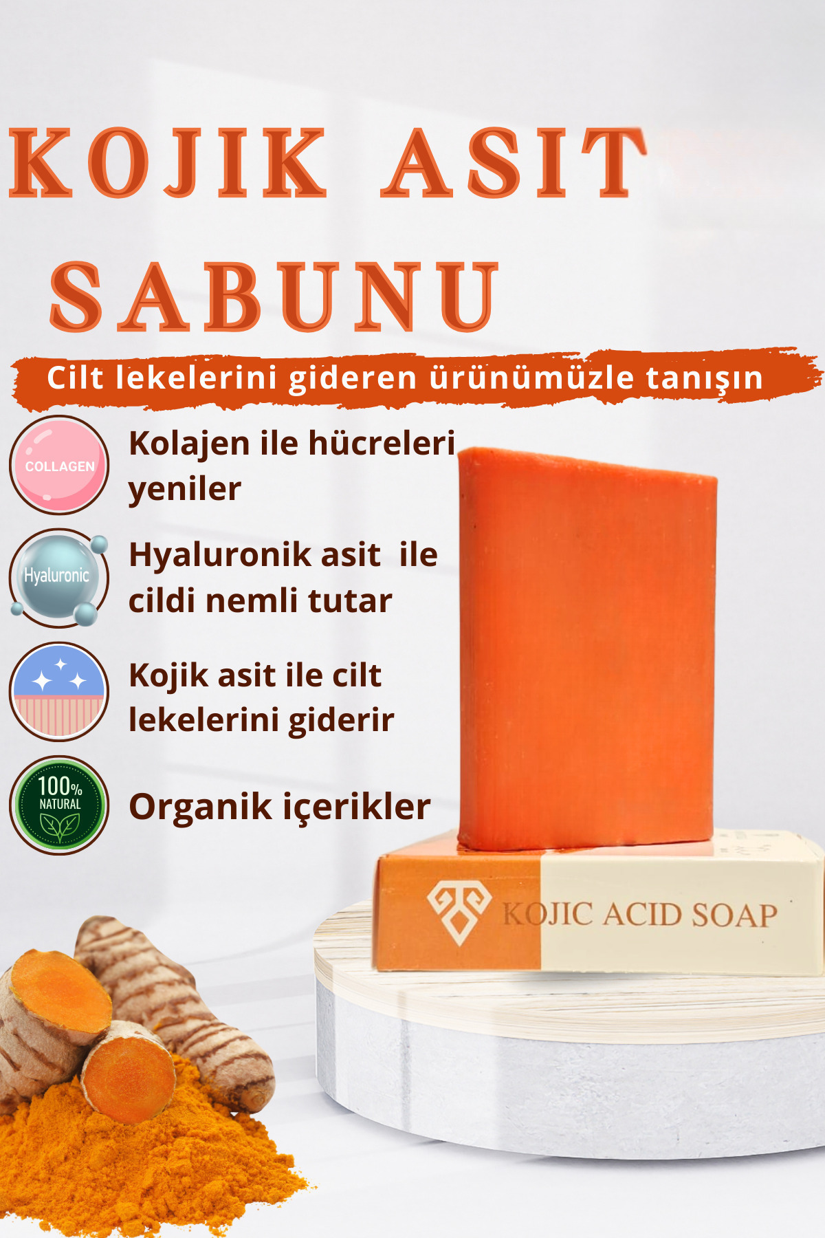 Anatolia Soap Kojik Asit Zerdeçal Sabunu Hücre Yenileyici Ciltteki Lekeleri Giderici Kolajen Etkisi Hyaluronik