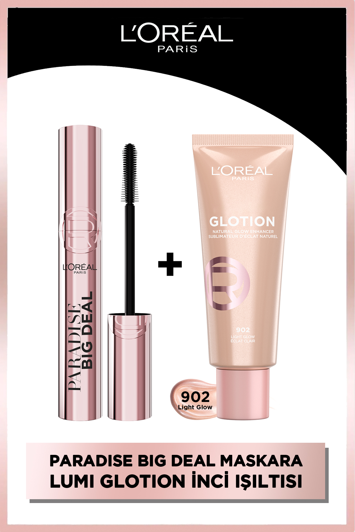 L'Oreal Paris Paradise Big Deal Maskara & Glotion 902 Light Glow Highlighter, Likit Aydınlatıcı