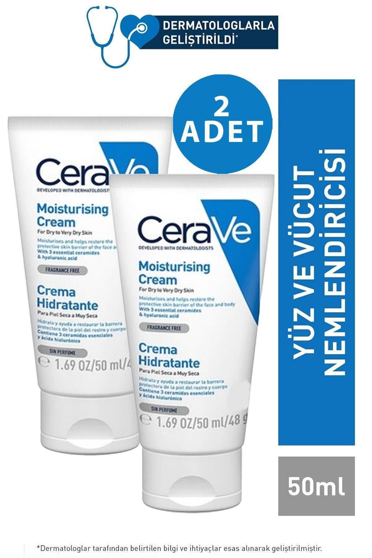 CeraVe Nemlendirici Krem Kuru Ciltler Seramid ve Hyalüronik Asit İçerikli Yüz Vücut 50ml 2 Adet