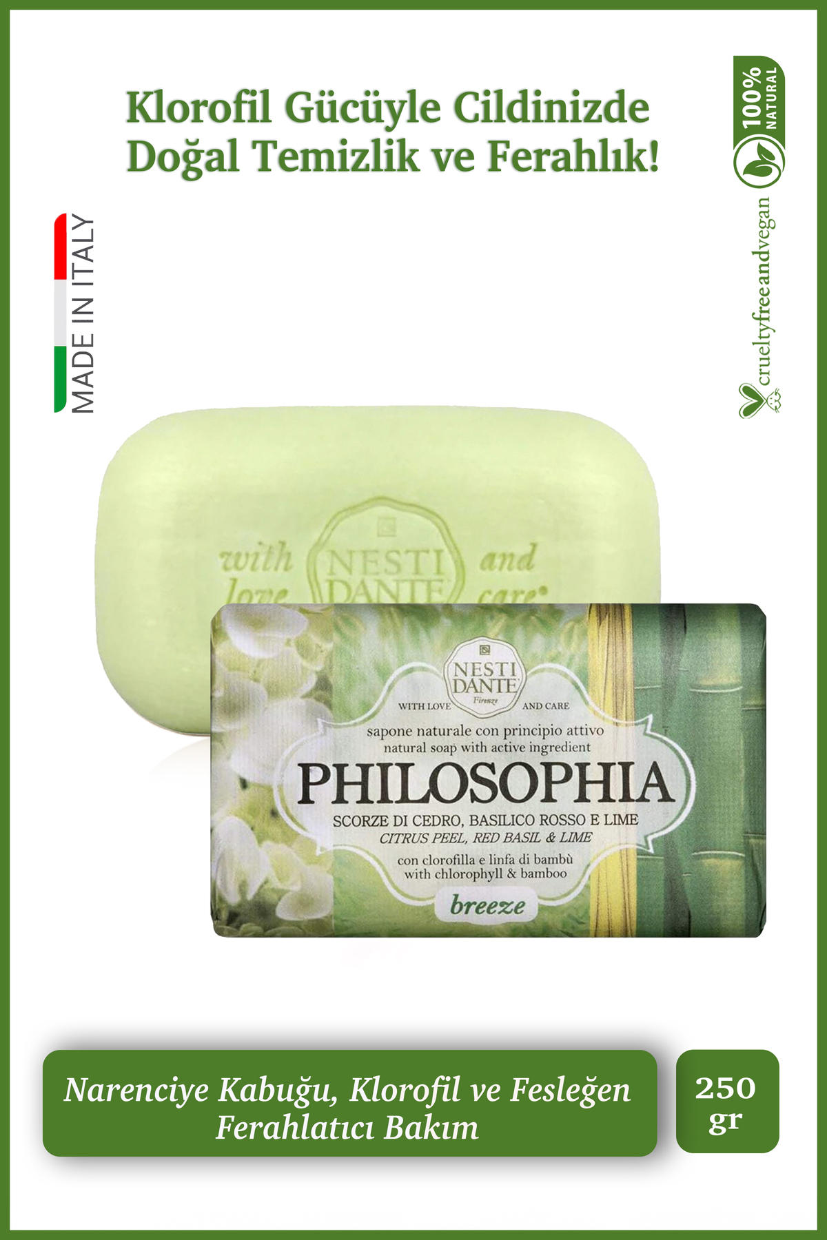 Nesti Dante Philosophia Breeze Katı Sabun 250 gr | Narenciye ve Fesleğen | Cilt Tonu Eşitleyici | Banyo Sabunu