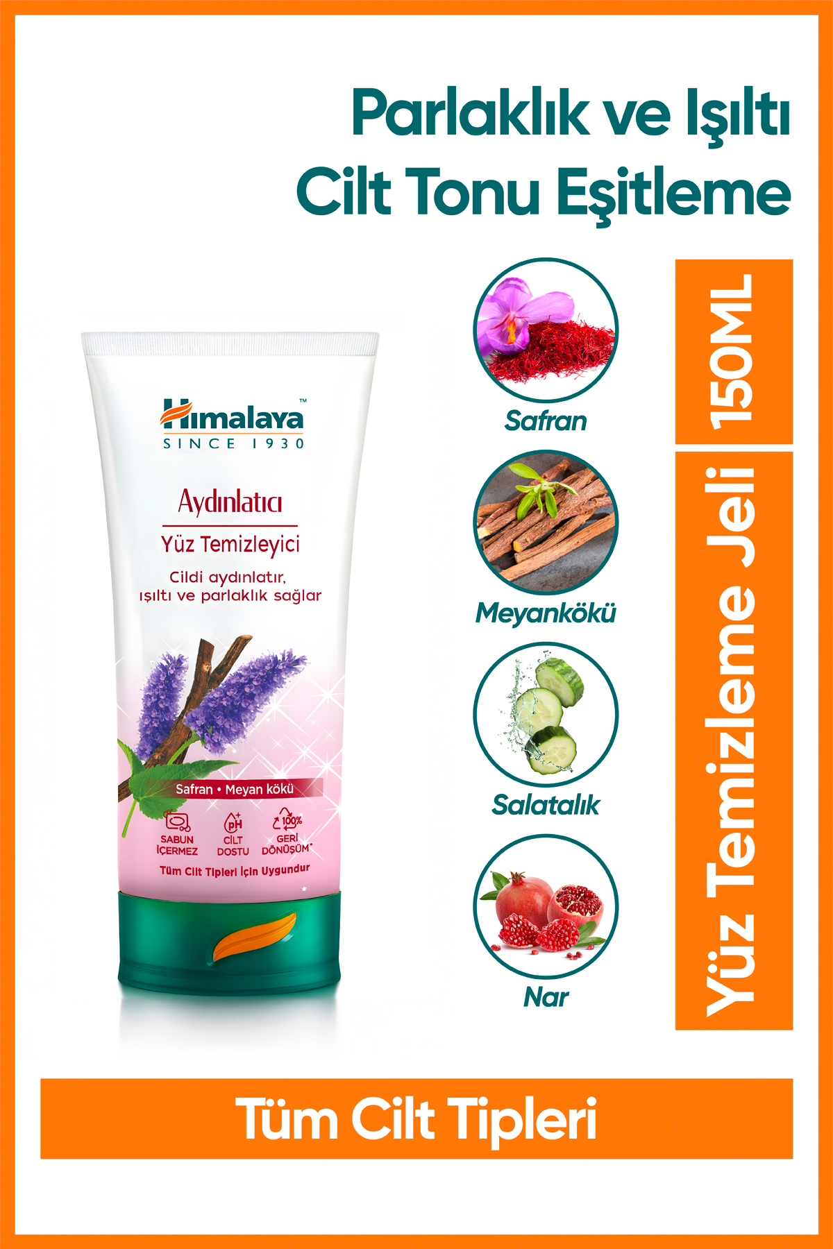Himalaya Since 1930 Aydınlatıcı Yüz Temizleyici, Meyan Kökü, Safran, Salatalık, Nar, Parabensiz, Tüm Ciltler, 150 ml