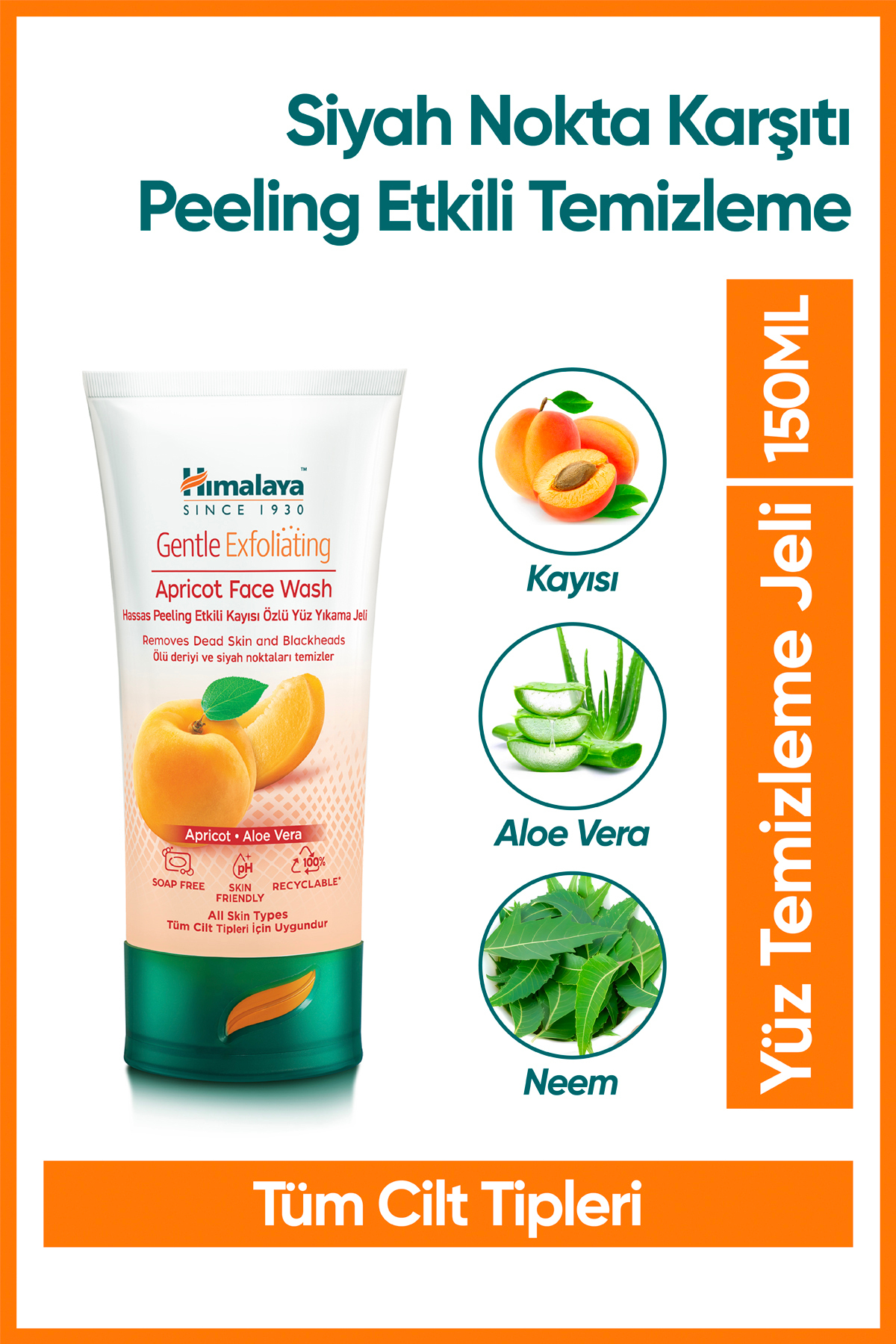 Himalaya Since 1930 Peeling Etkili Hassas Yüz Temizleme Jeli, Kayısı, Aloe Vera, Parabensiz, Tüm Ciltler, 150 ml