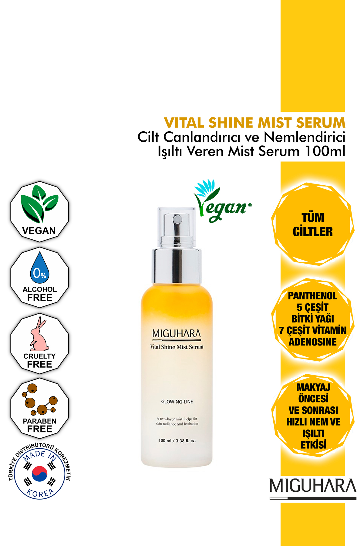 MİGUHARA Cilt Canlandırıcı Ve Nemlendirici Işıltı Veren Shine Mist Serum Spray - 100ml