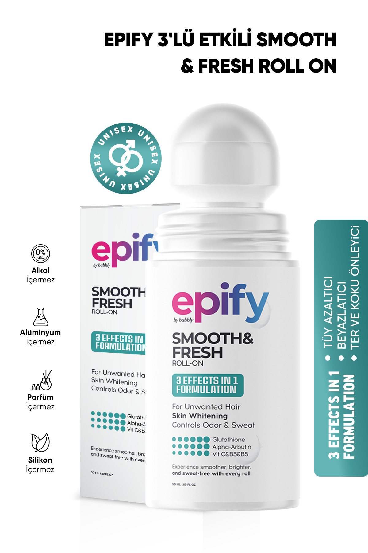 EPİFY Epify 3x Etkili Tüy Azaltıcı, Ter ve Koku Önleyici ve Cilt Beyazlatıcı Smooth & Fresh Roll-On