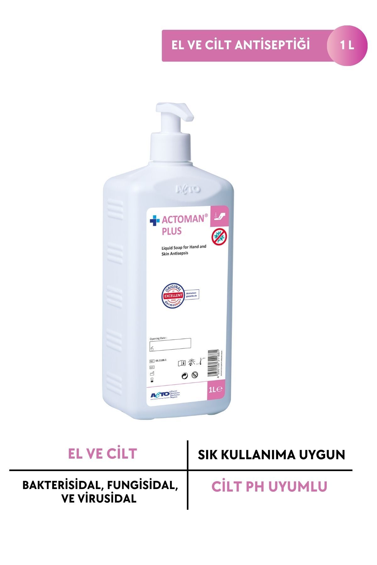 Acto Man® Plus 1l El Ve Cilt Antiseptiği Için Klorheksidinli Sıvı Sabun