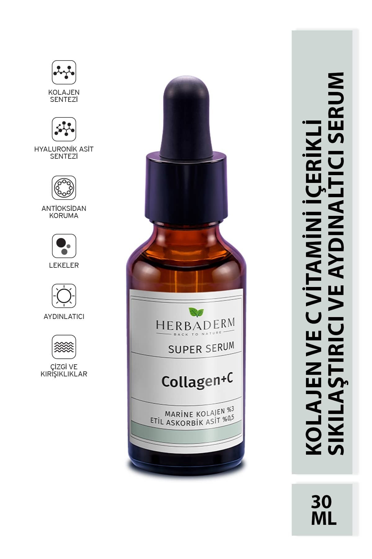 Herbaderm Sıkılaştırıcı Aydınlatıcı Kolajen C Marine Süper Serum (COLLAGEN %3 3-O-ETİL ASKORBİK ASİT % 0,5)