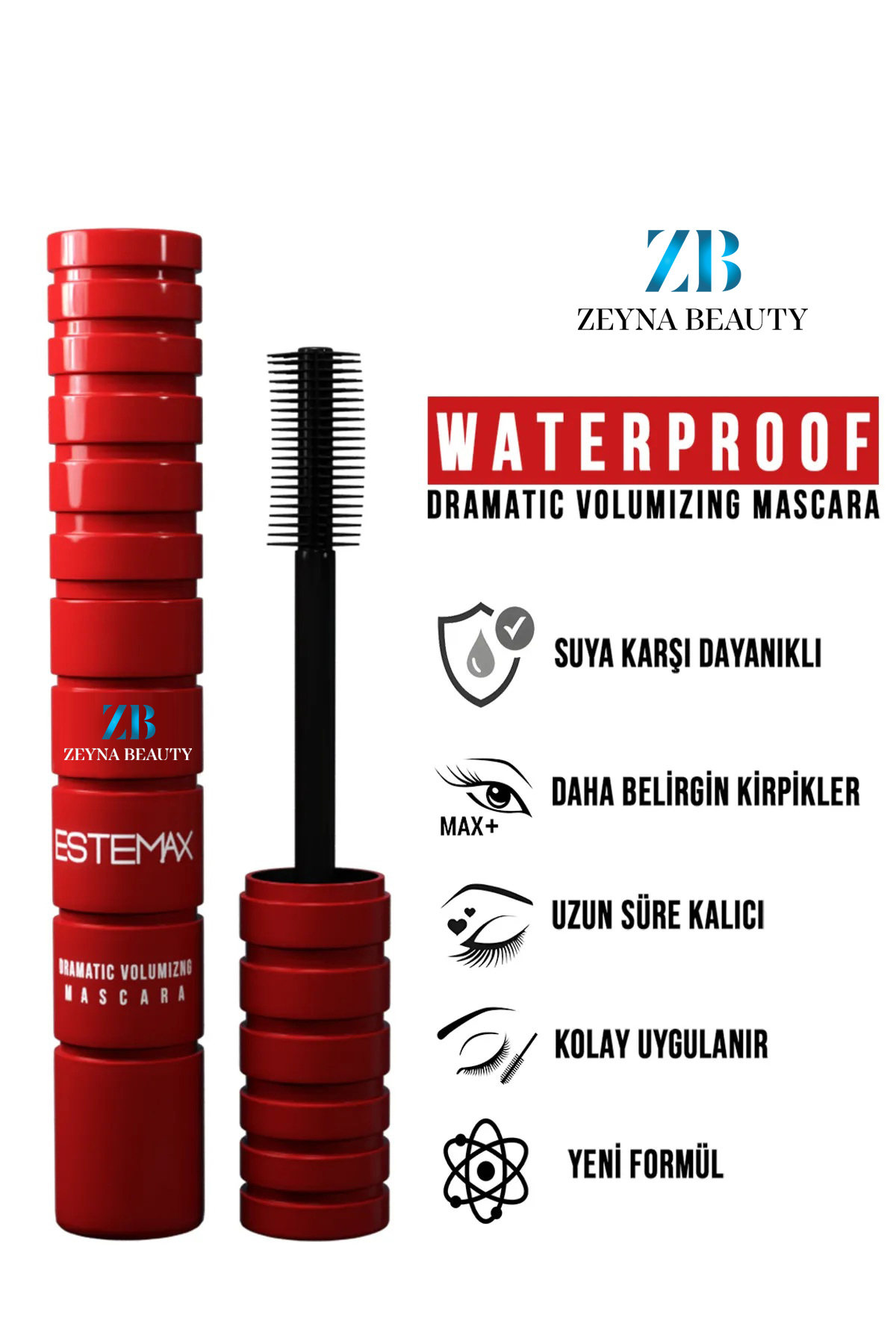 ZEYNABEAUTY Estemax Maskara Suya Dayanıklı Extra Hacim Veren