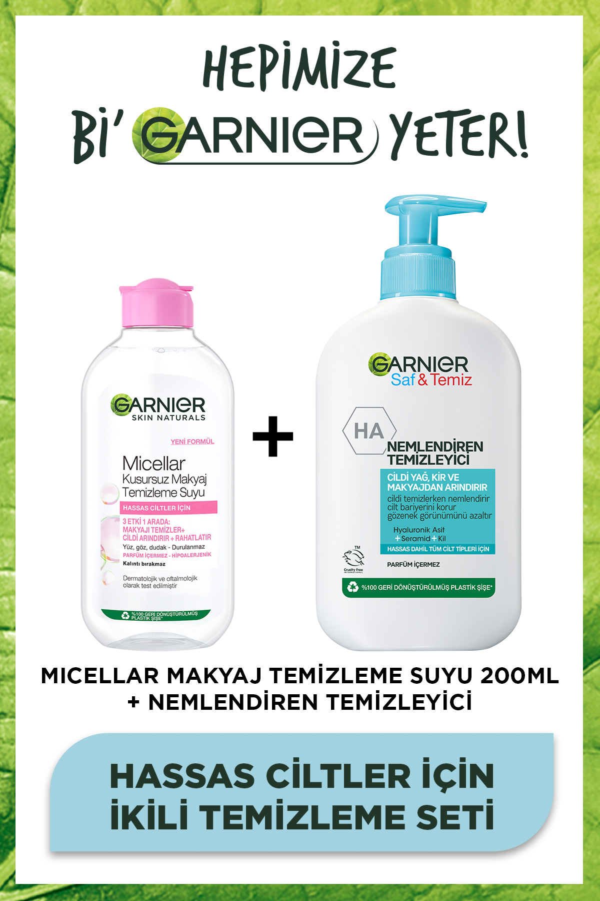 Garnier Nemlendiren Temizleyici (Hyaluronik Asit+Seramid+Beyaz Kil) + Micellar Makyaj Temizleme Suyu 200ml