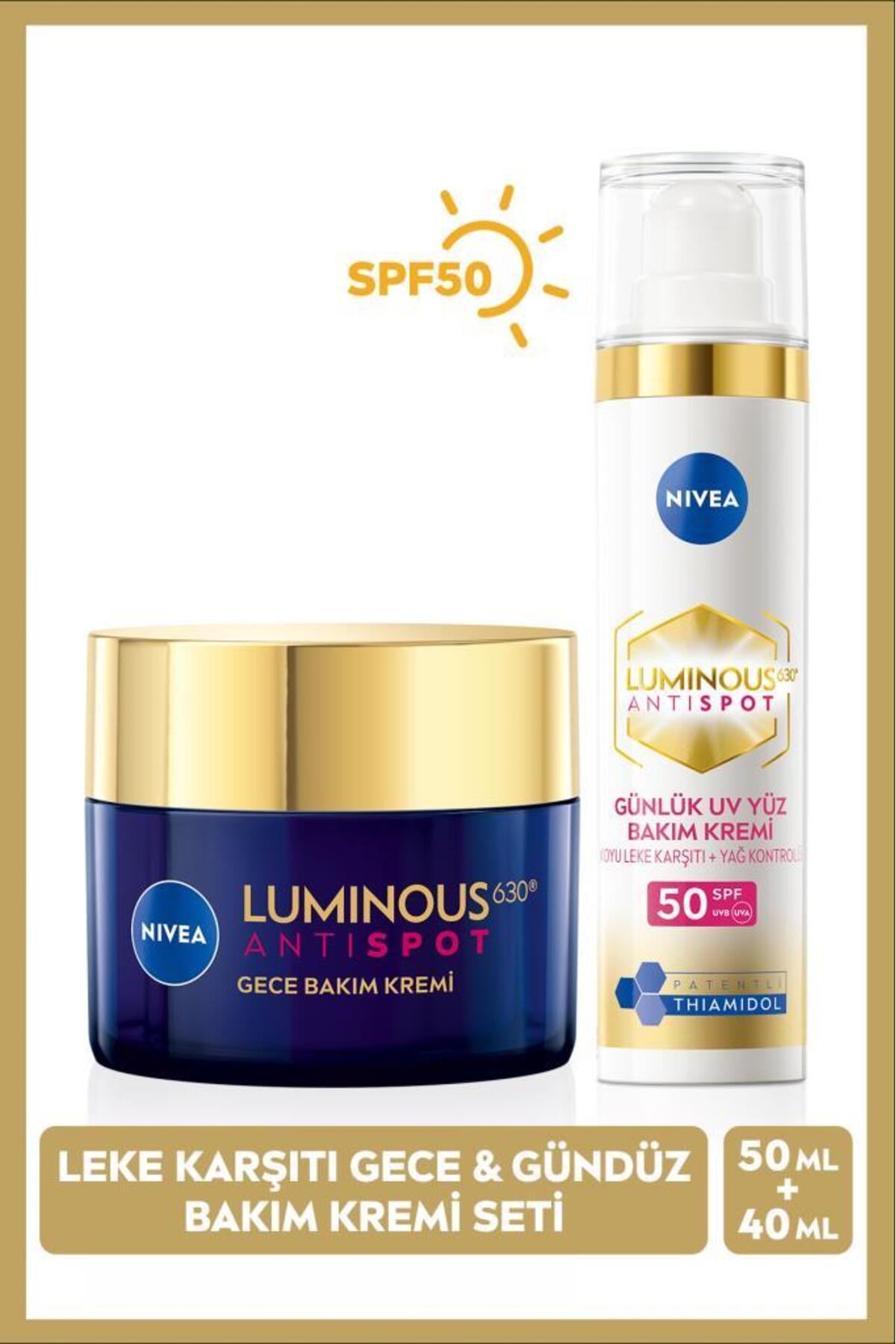 NIVEA Luminous630 Thiamidol Etkili Leke Karşıtı Gündüz Yüz Kremi 40ml, Spf50 Ve Gece Yüz Bakım Kremi 50ml