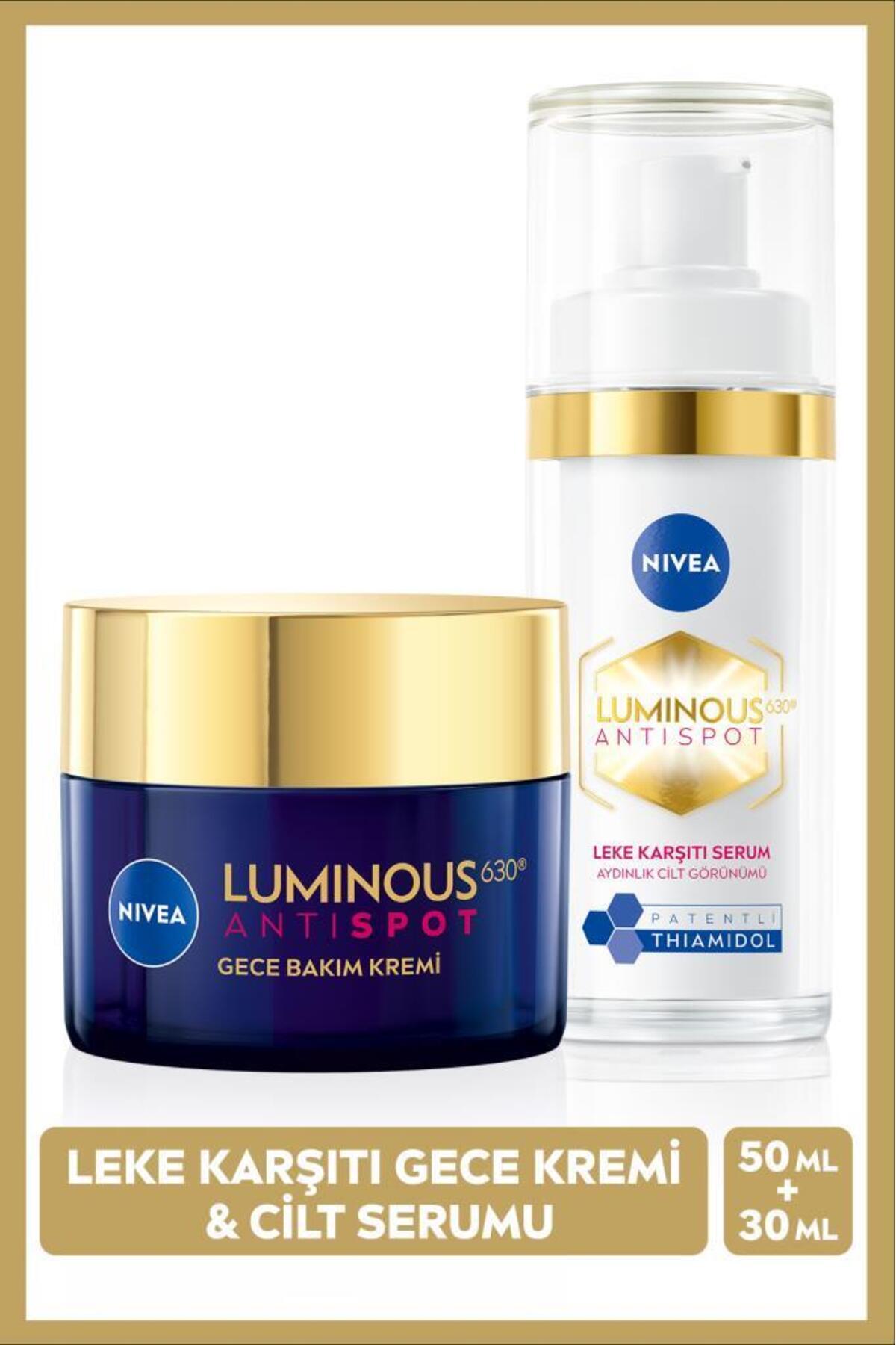NIVEA Luminous630 Thiamidol Etkili Leke Karşıtı Cilt Serumu 30ml Ve Gece Yüz Kremi 50ml, Hyaluronik Asit