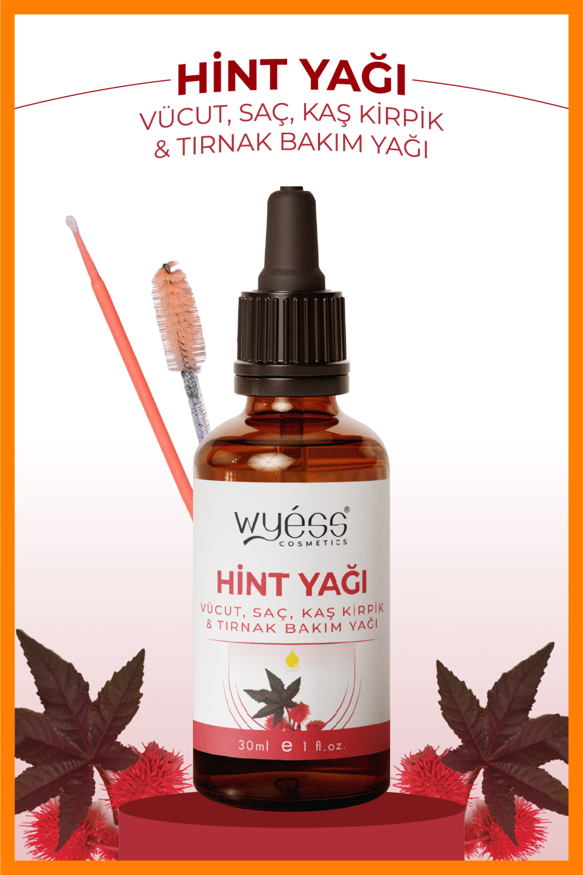 Wyess Hint Yağı (Castor Oil)- Vücut, Saç, Kaş Kirpik Ve Tırnak Bakım Yağı, Soğuk Sıkım %100 Saf 30 ml