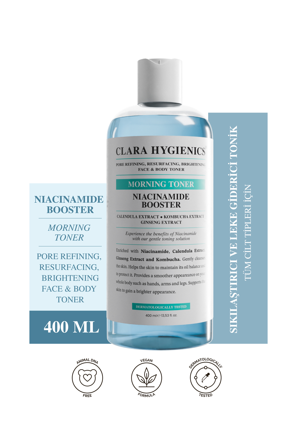 Clara Hygienics Niacinamide Booster Gözenek Sıkılaştırıcı Tonik 400ml – Aydınlatıcı Canlandırıcı Vegan(Yüz Ve Vücut)