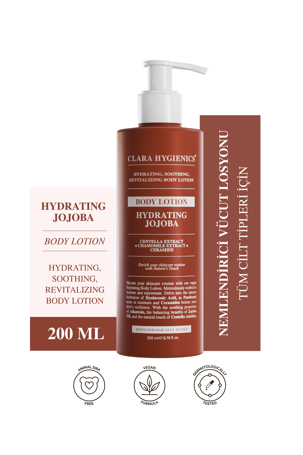 Clara Hygienics Hydrating Jojoba Nemlendirici Günlük Vücut Losyonu 200ml Jojoba Yağı Özü Normal ve Kuru Ciltler İçin
