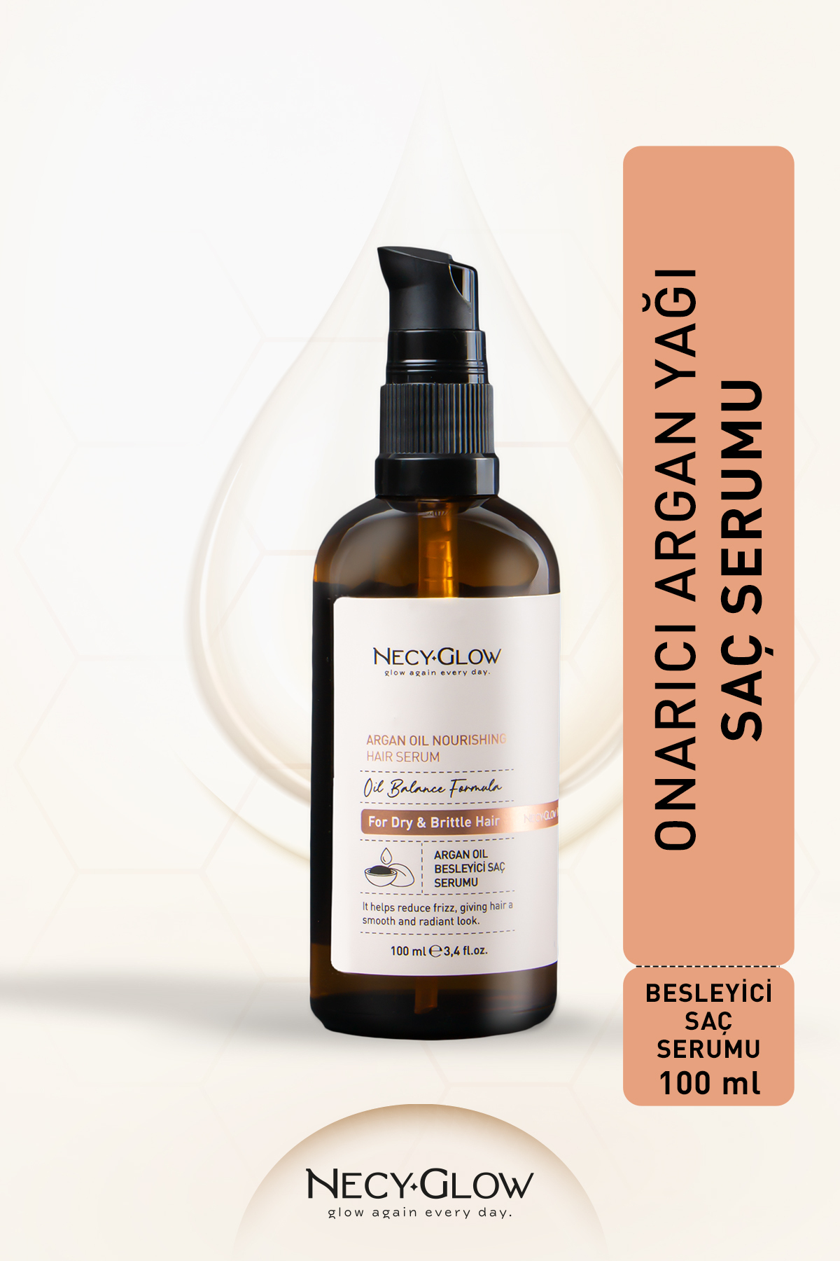NECY GLOW Saç Onarıcı Argan Yağı Serumu-onarıcı,parlaklık veren yoğun nemlendirici