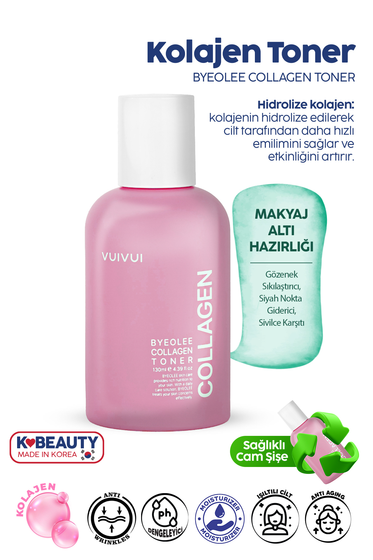byeolee Kolajen Kore Tonik Botoks Etkili Gözenek Sıkılaştırıcı Canlandırıcı Kırışıklık Karşıtı Onarıcı 130ml