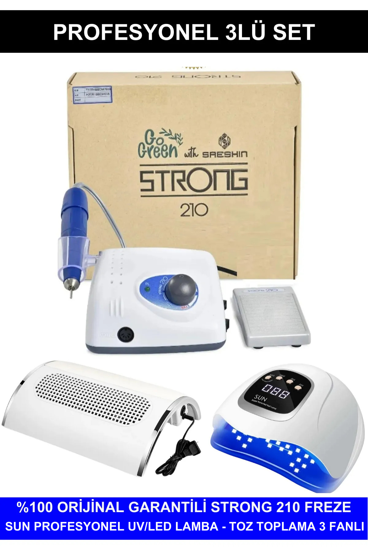 KozMood Protez Tırnak Kalıcı Oje Seti (Strong 210 Freze Makinesi + UV Led Kurutucu + Toz Toplama)