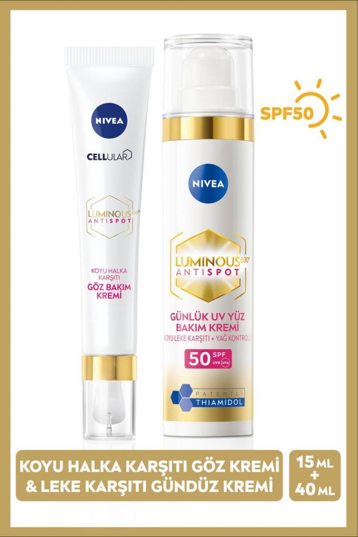 NIVEA Luminous630 Koyu Halka ve Leke Karşıtı Yüz Bakım Seti,Göz Kremi 15ml,SPF50 Gündüz Yüz Kremi 40 ml